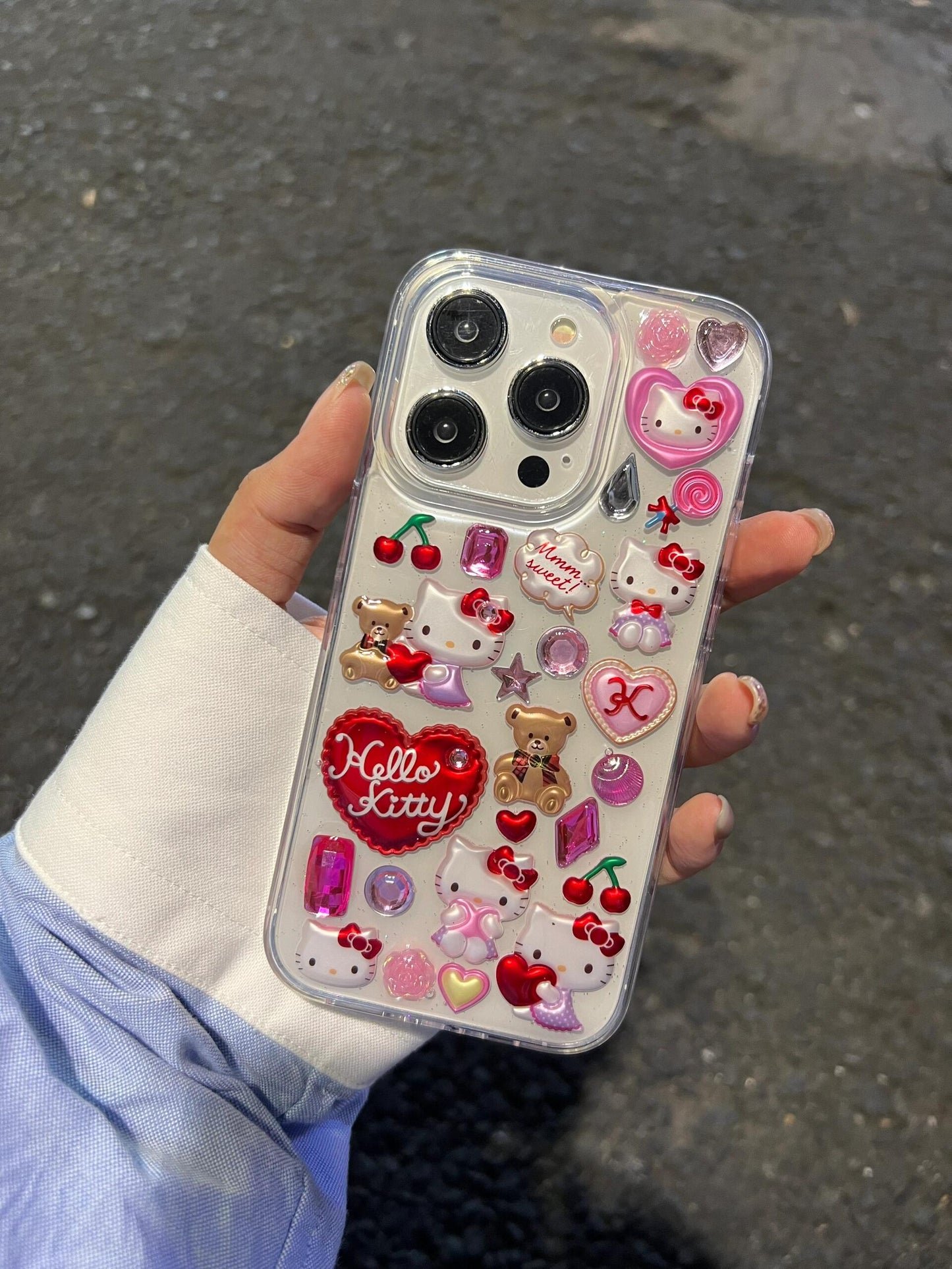 Hellokitty Black Handmade Stickers Cute Kawaii Phone Case #0010