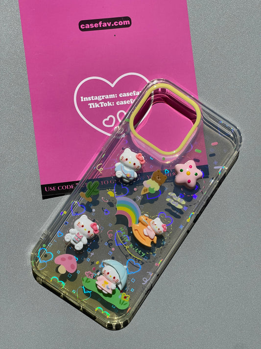 Hellokitty 3D Clear Holographic Subtle Heart Cute Kawaii Phone Case #0248