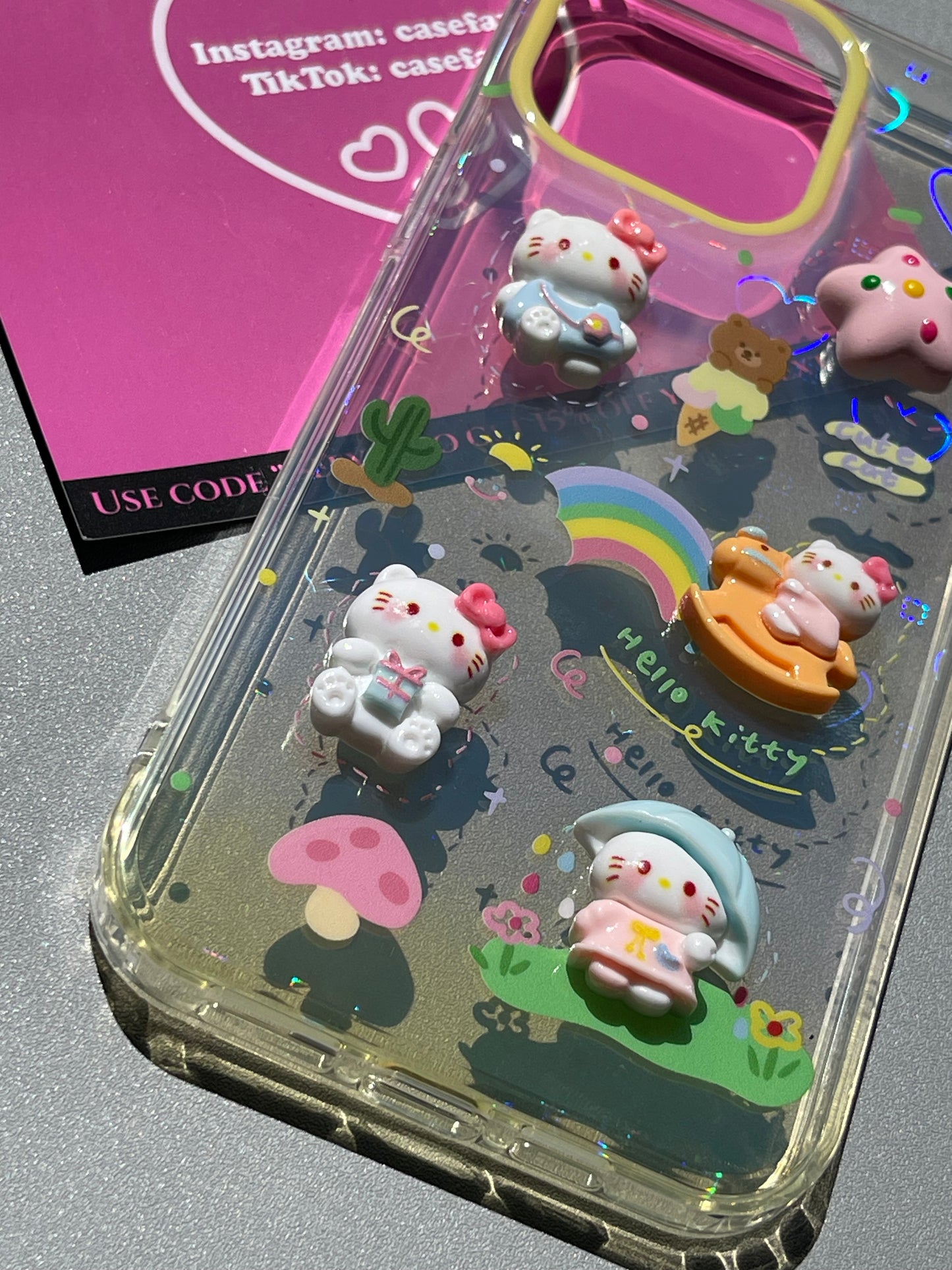 Hellokitty 3D Clear Holographic Subtle Heart Cute Kawaii Phone Case #0248