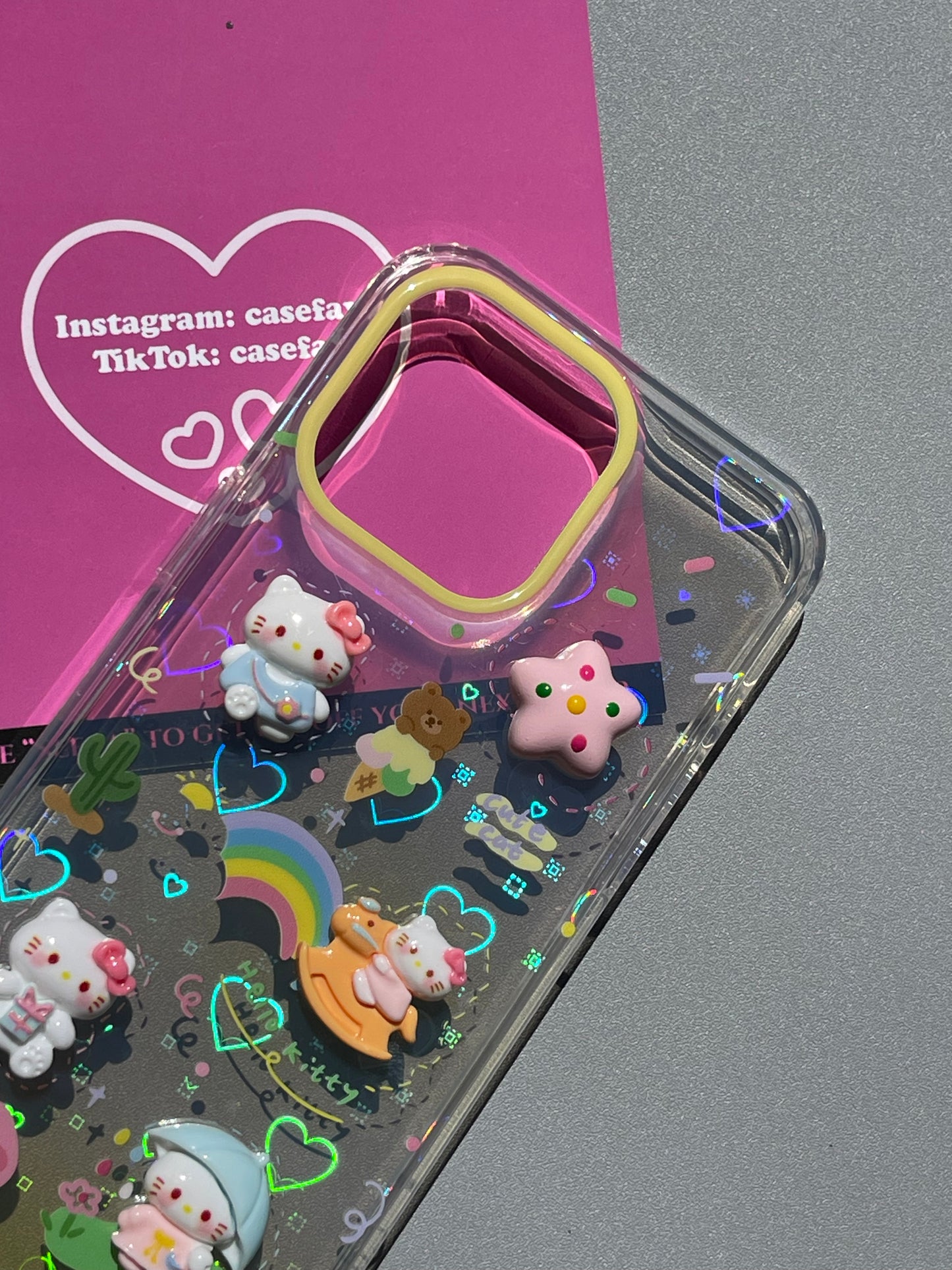 Hellokitty 3D Clear Holographic Subtle Heart Cute Kawaii Phone Case #0248