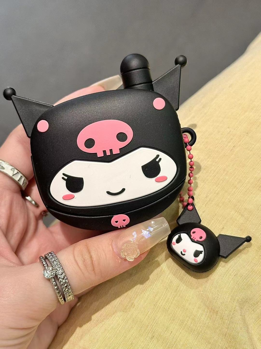 Kuromi Black Flip Phone Shape Silicone Cute Kawaii AirPods Case #0134