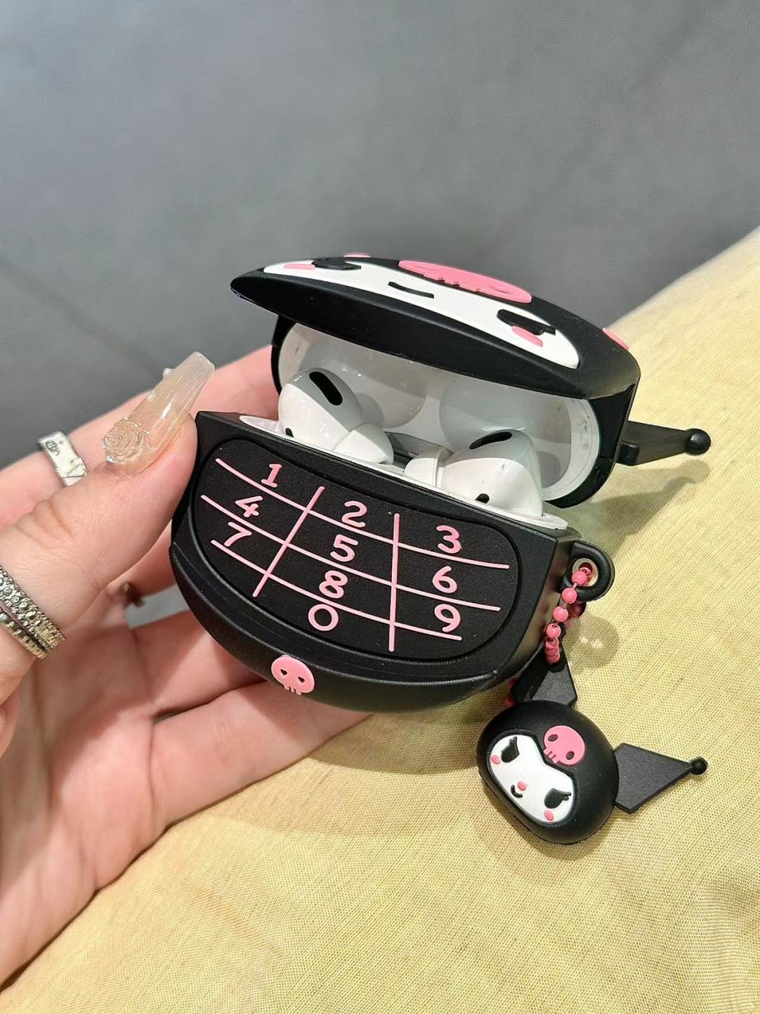 Kuromi Black Flip Phone Shape Silicone Cute Kawaii AirPods Case #0134