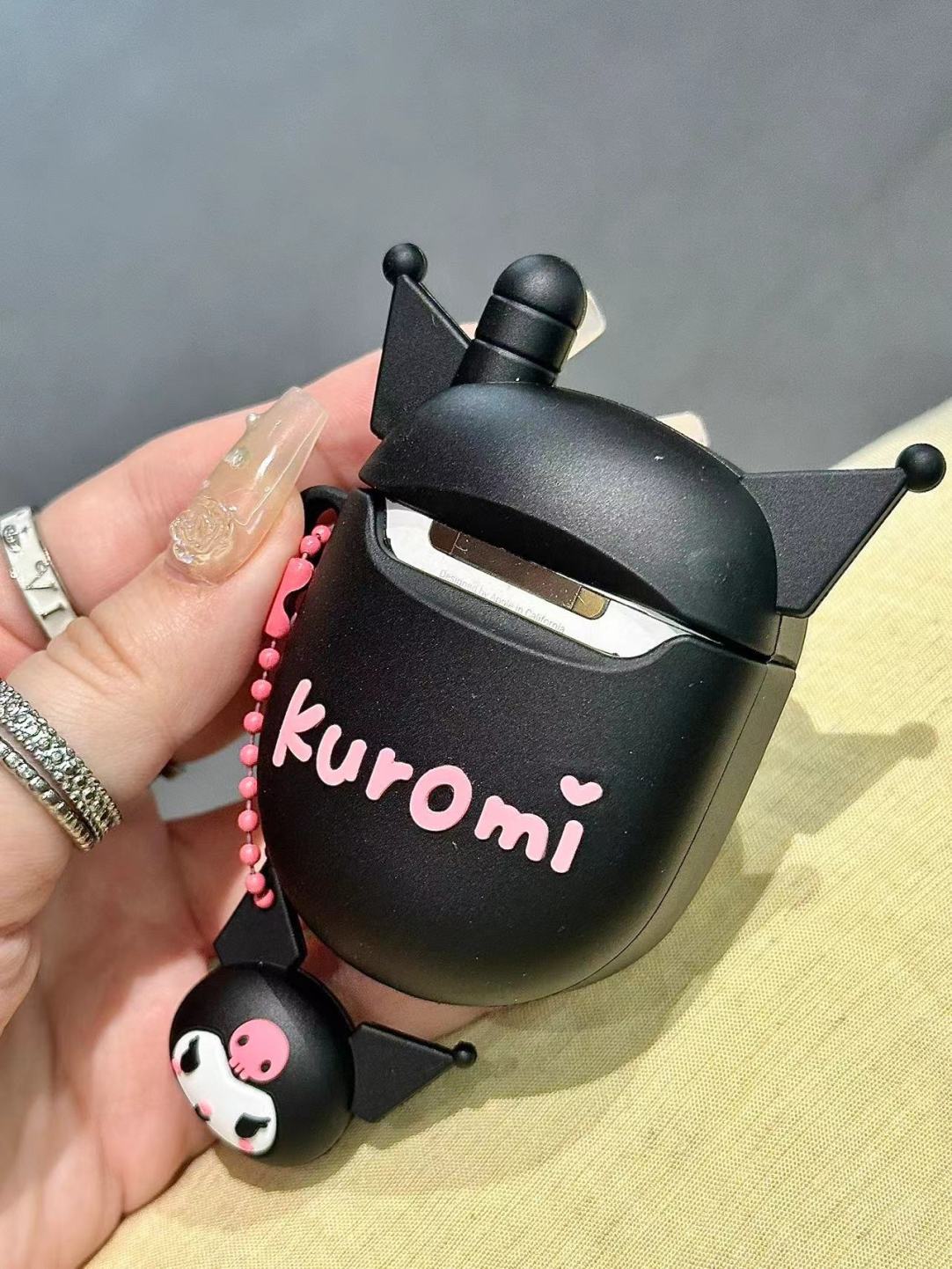 Kuromi Black Flip Phone Shape Silicone Cute Kawaii AirPods Case #0134