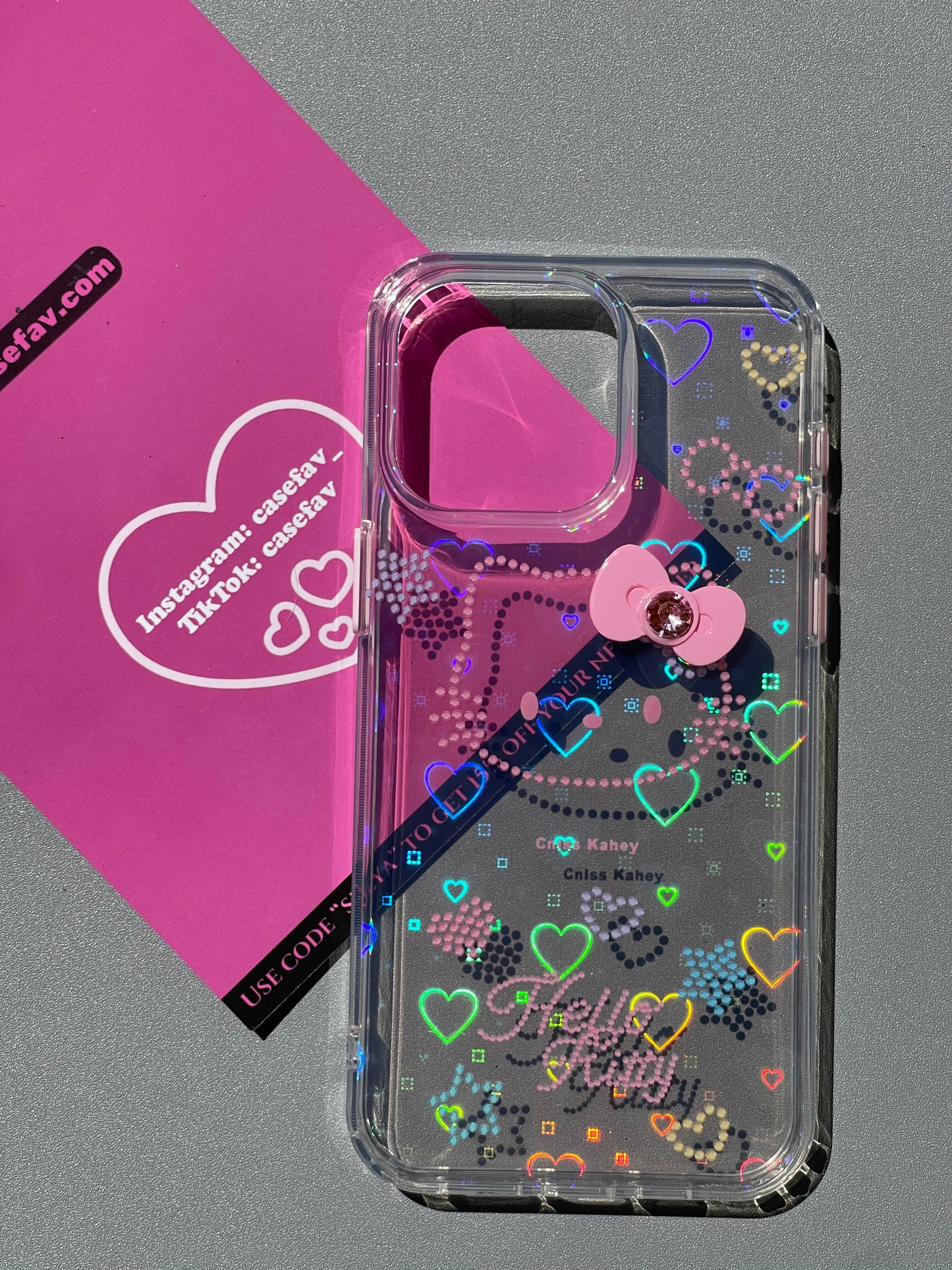 Hellokitty 3D Bowtie Clear Holographic Subtle Heart Cute Kawaii Phone Case #0247