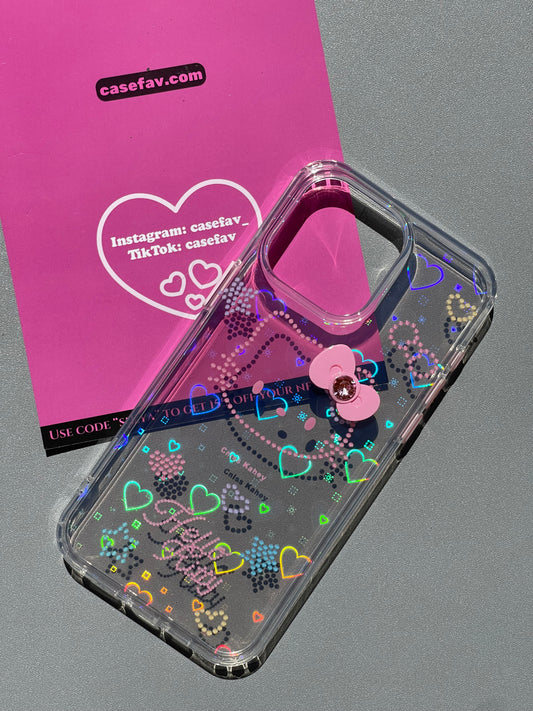 Hellokitty 3D Bowtie Clear Holographic Subtle Heart Cute Kawaii Phone Case #0247