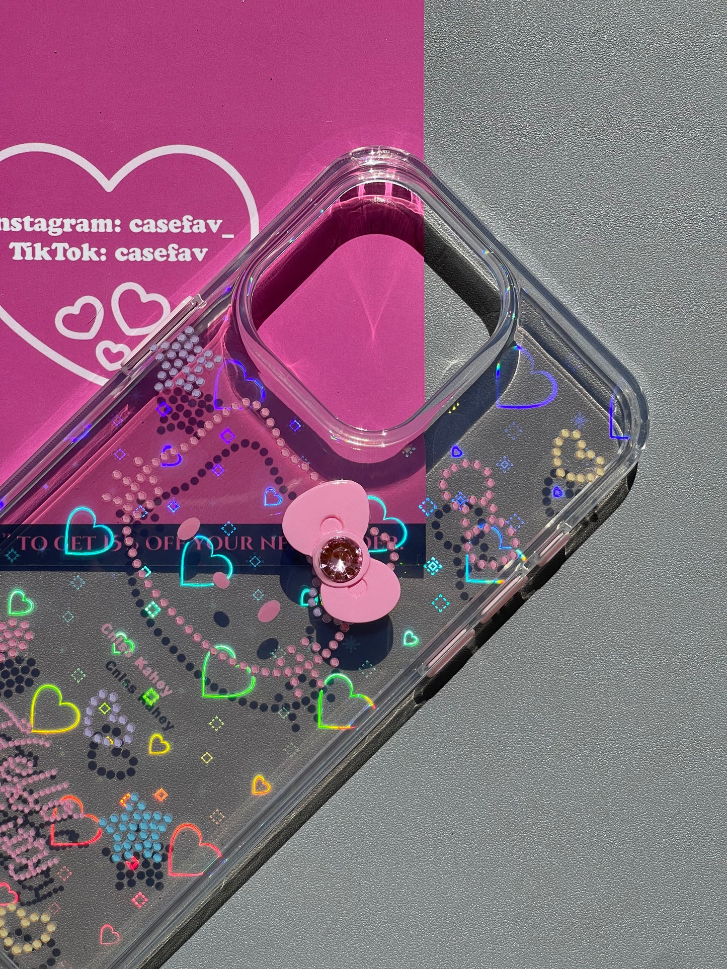 Hellokitty 3D Bowtie Clear Holographic Subtle Heart Cute Kawaii Phone Case #0247