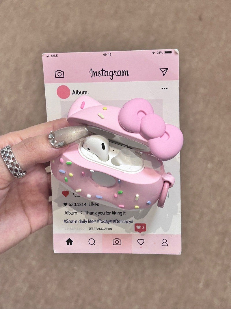 Hellokitty Pink Doughnut Shape Silicone Cute Kawaii AirPods Case #0138