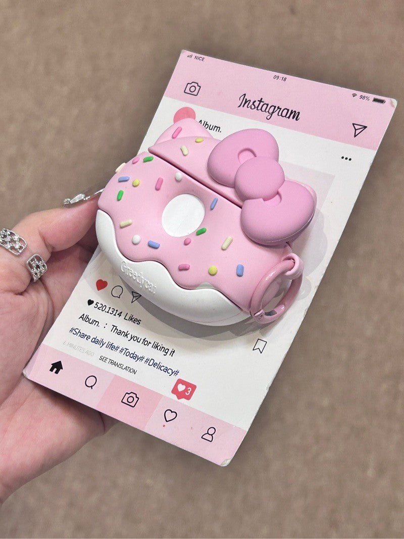 Hellokitty Pink Doughnut Shape Silicone Cute Kawaii AirPods Case #0138