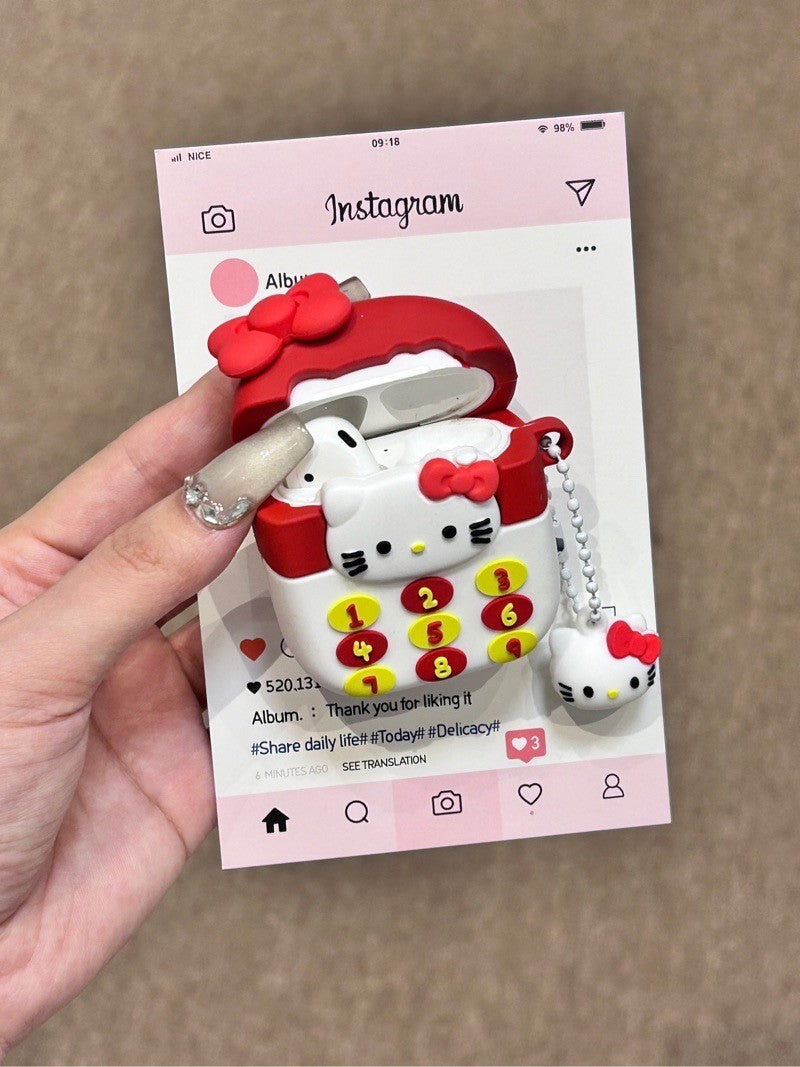 Hellokitty Red Phone Shape Silicone Cute Kawaii AirPods Case #0140