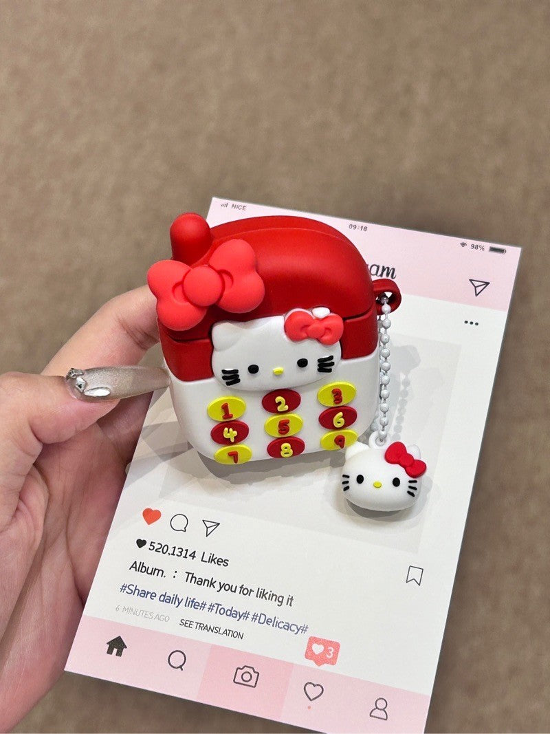 Hellokitty Red Phone Shape Silicone Cute Kawaii AirPods Case #0140