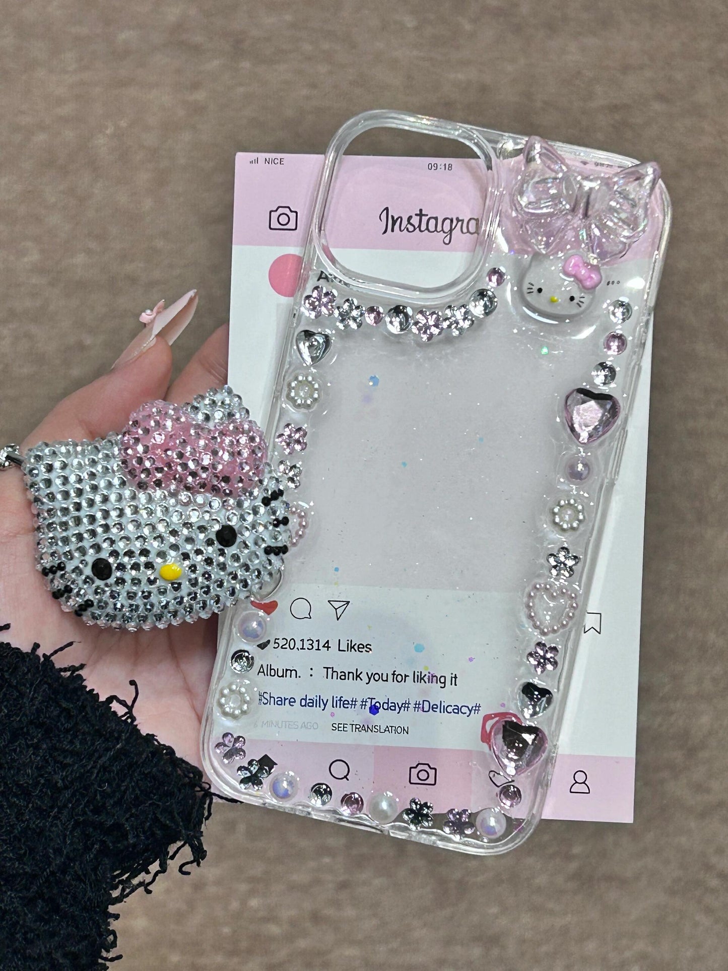 Hellokitty Rhinestone Handmade Diamond Clear Stand Holder / Phone Grip #0017