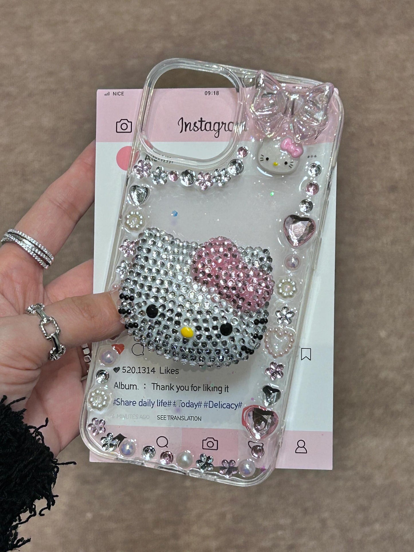 Hellokitty Rhinestone Handmade Diamond Clear Stand Holder / Phone Grip #0017