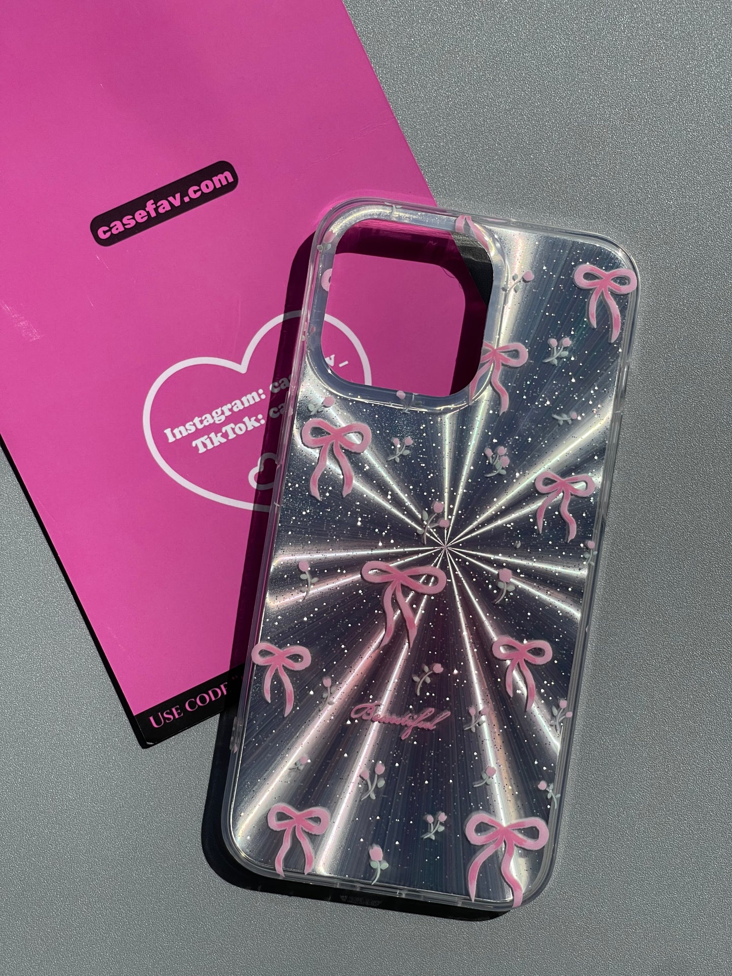 Pink Bowtie Silver Laser Cute Kawaii Phone Case #0189