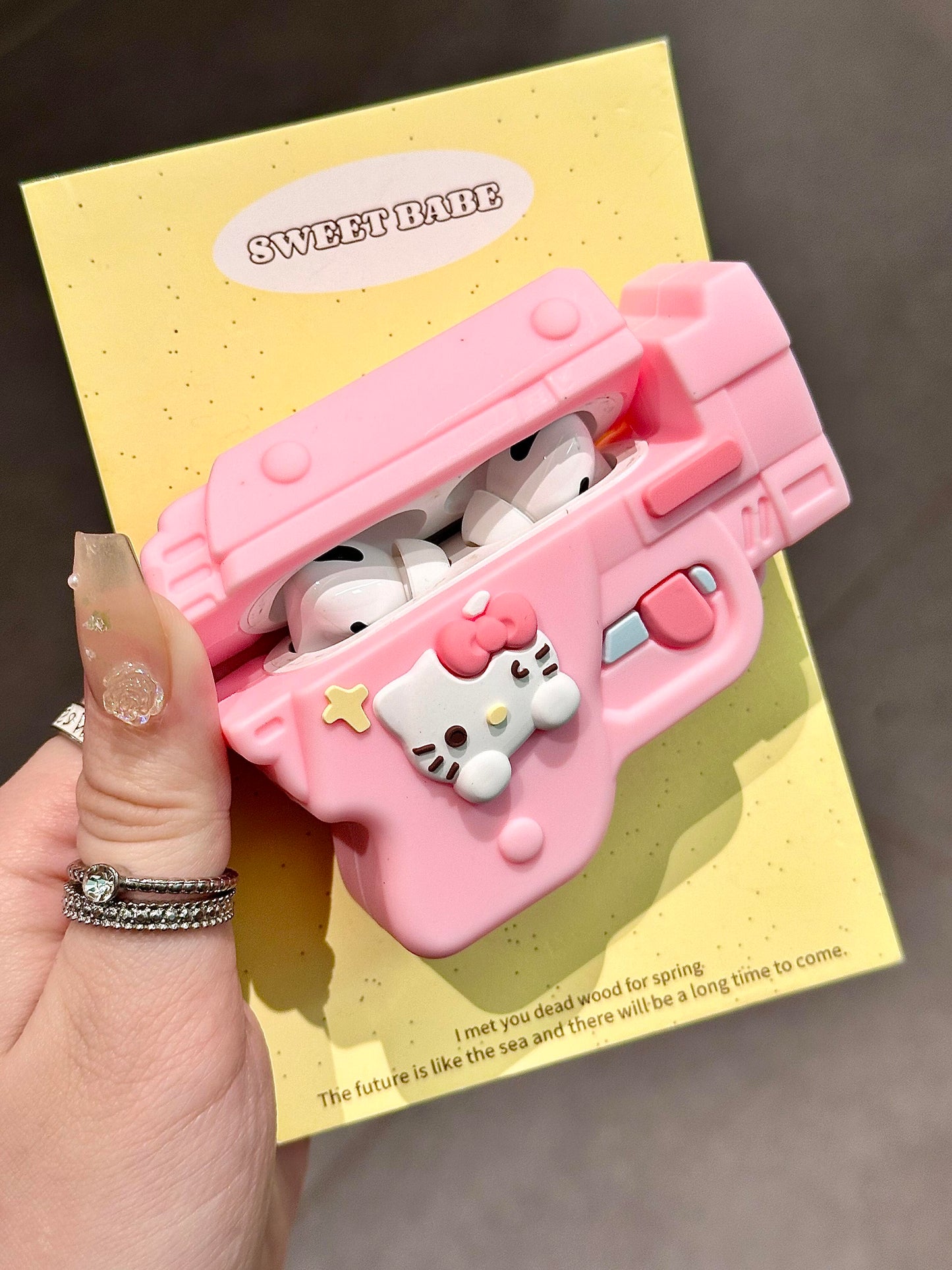 Hellokitty Pink Gun Shape Silicone Cute Kawaii AirPods Case #0155