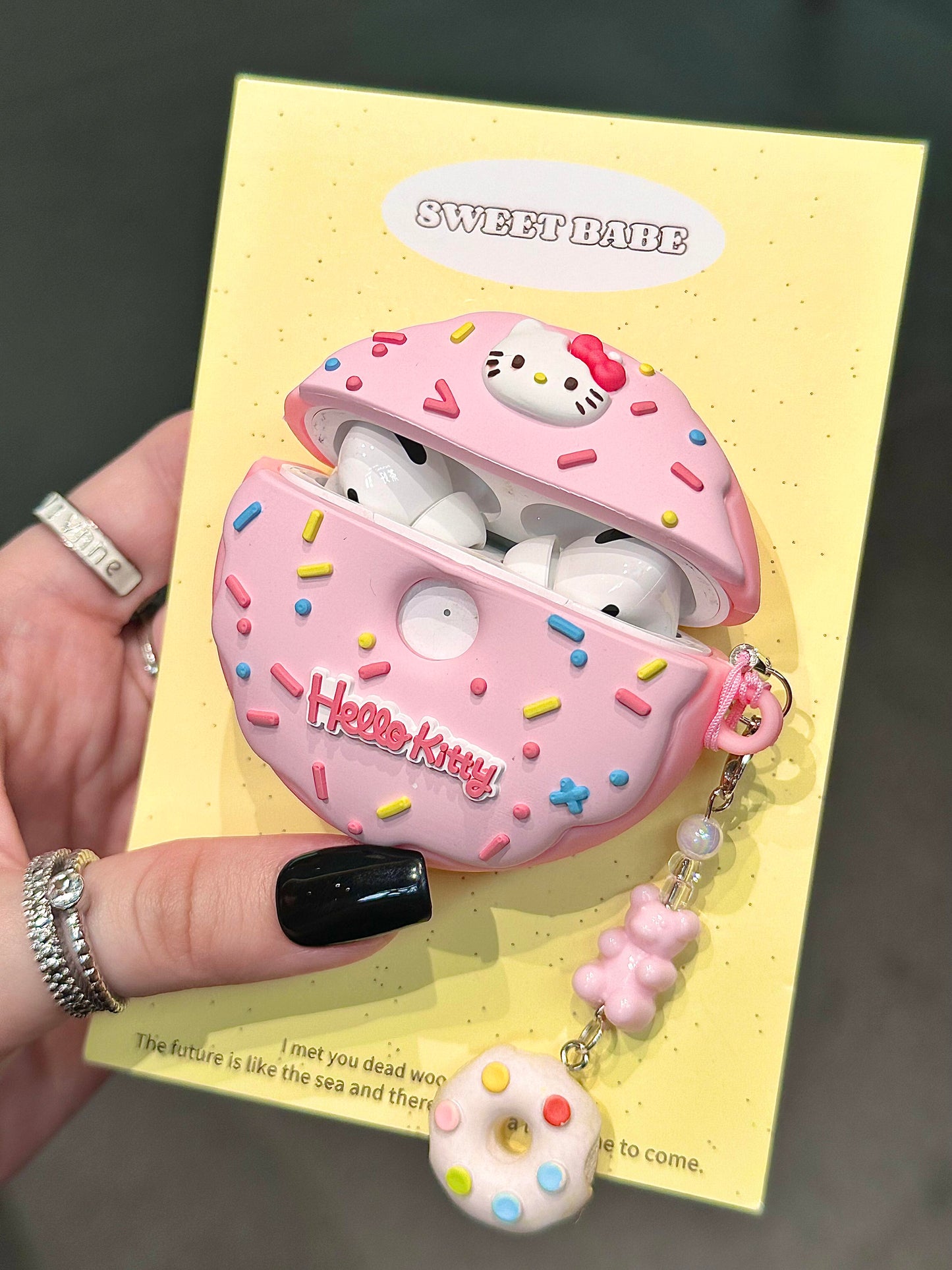 Hellokitty Pink Doughnut Shape Silicone Cute Kawaii AirPods Case #0145