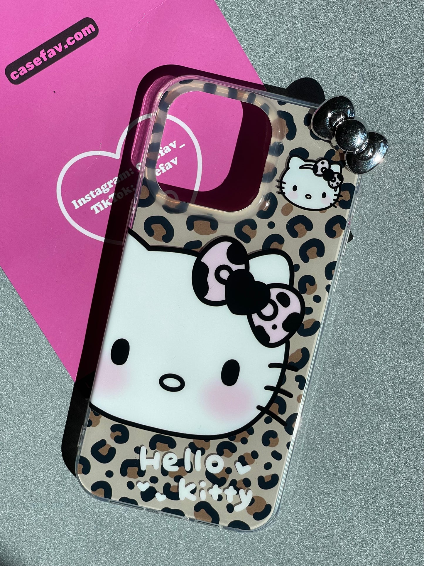 Hellokitty Brown Leopard Print 3D Bowtie Cute Kawaii Phone Case #0172