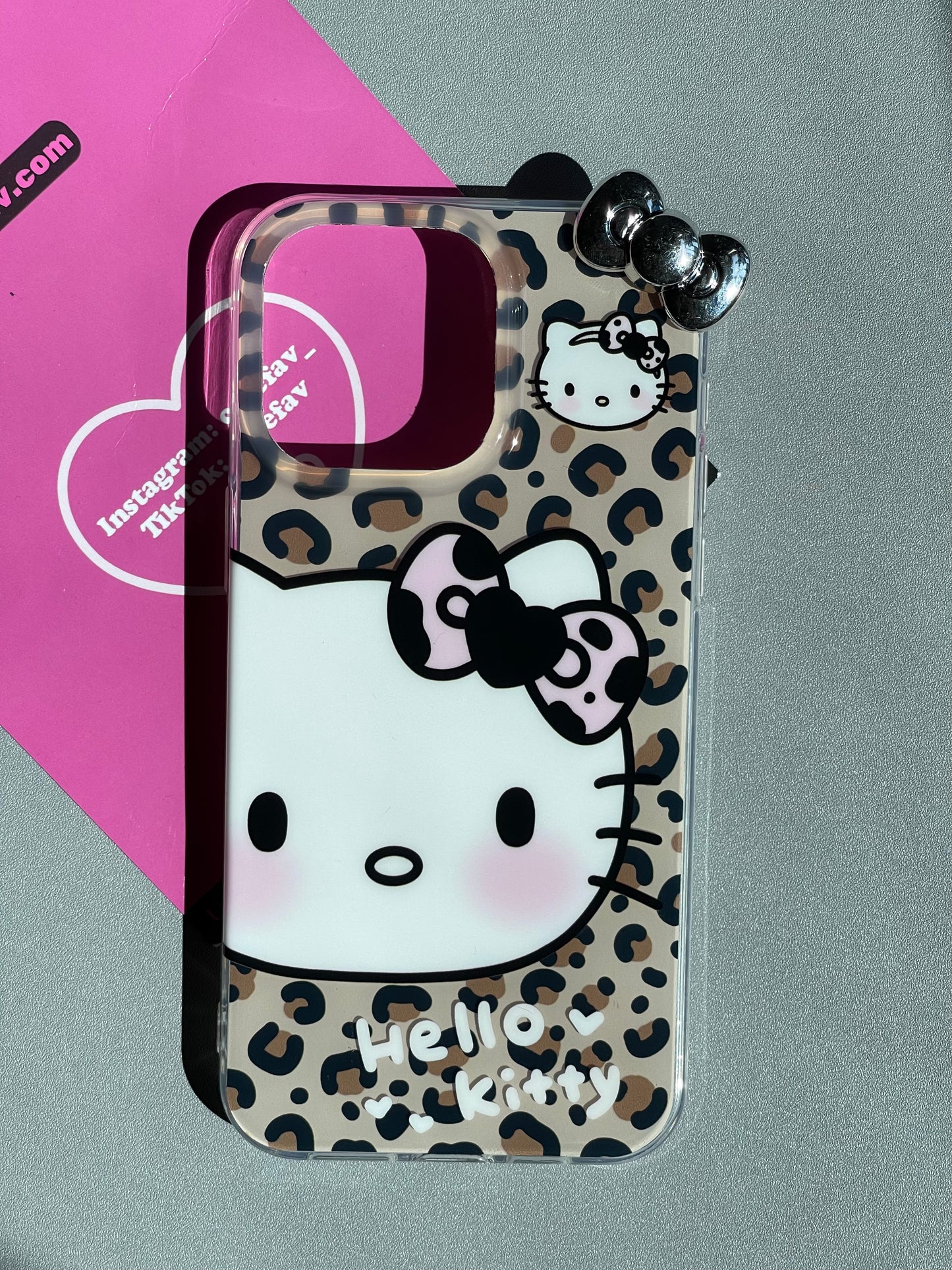 Hellokitty Brown Leopard Print 3D Bowtie Cute Kawaii Phone Case #0172