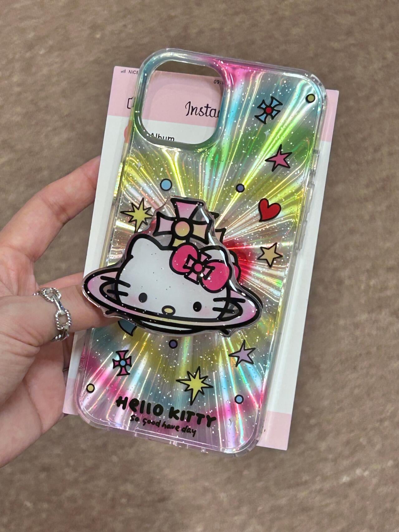 Hellokitty Colorful Planet Laser Cute Kawaii Phone Case + Stand Holder / Phone Grip #0020