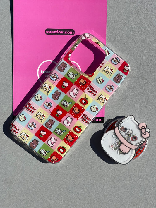 Hellokitty Snowman Cute Kawaii MagSafe Case + MagSafe Stand Holder / Phone Grip #0330