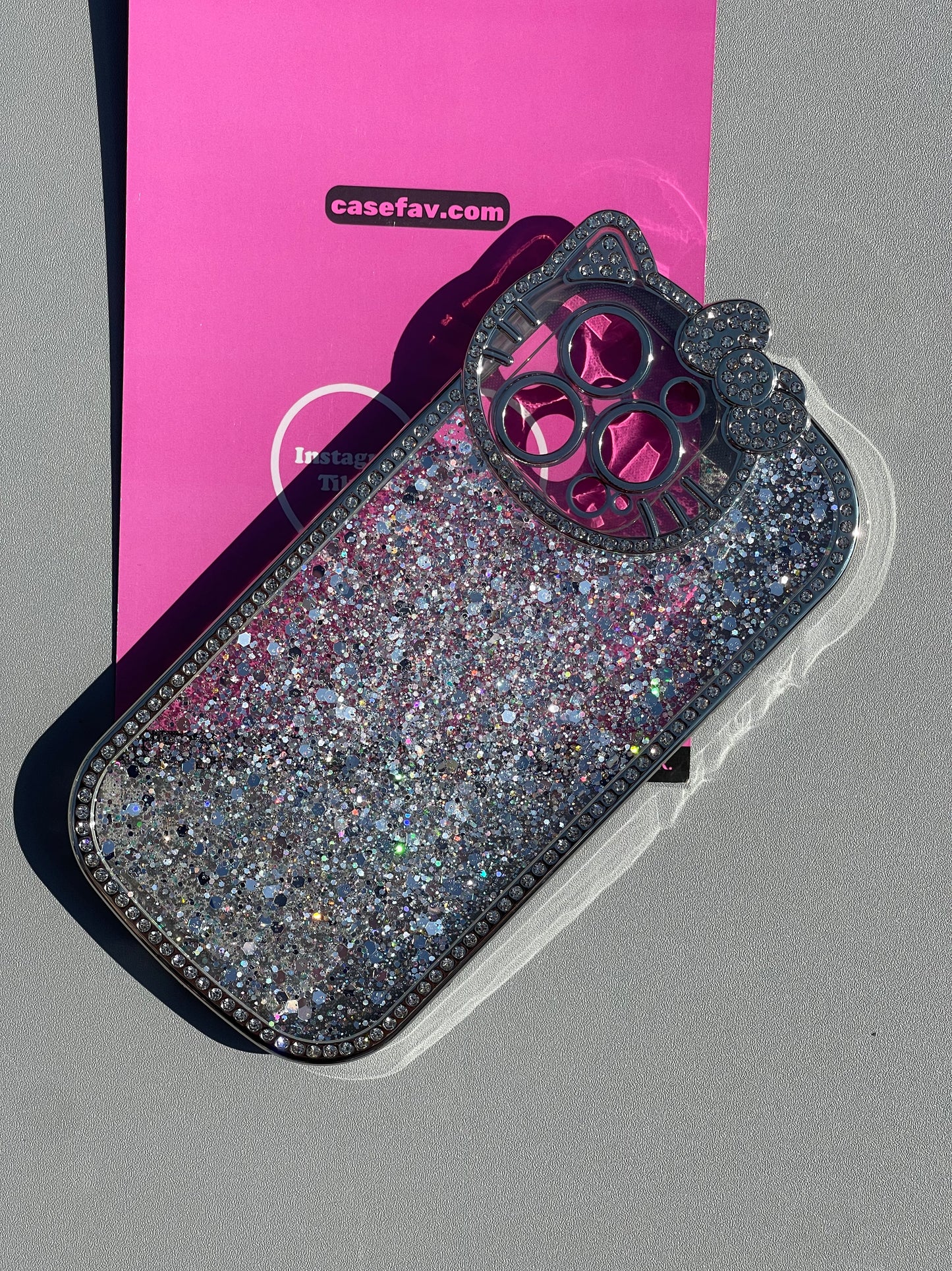 Hellokitty Shape Lens Frame Silver Glitter Cute Kawaii Phone Case #0322