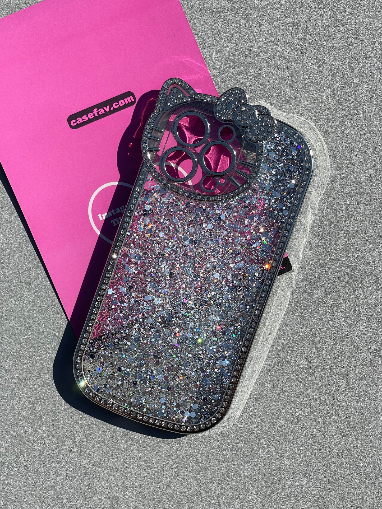 Hellokitty Shape Lens Frame Silver Glitter Cute Kawaii Phone Case #0322