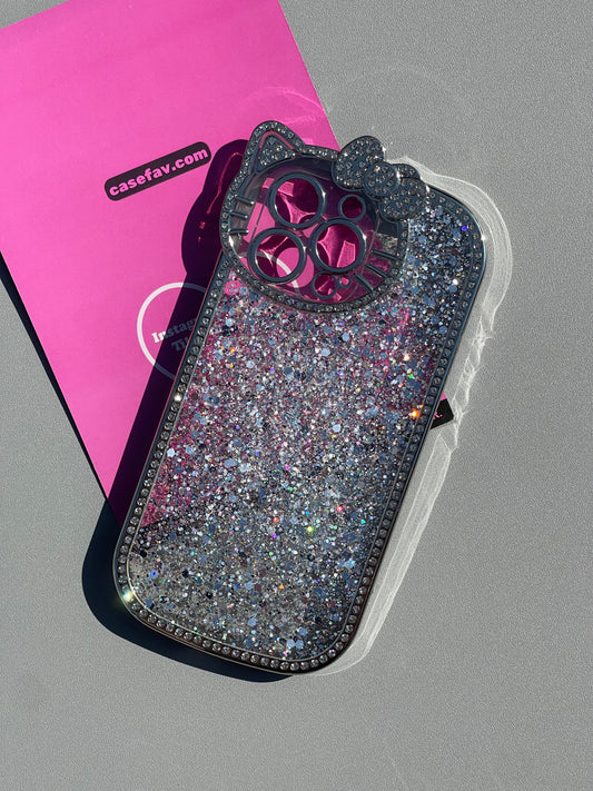 Hellokitty Shape Lens Frame Silver Glitter Cute Kawaii Phone Case #0322