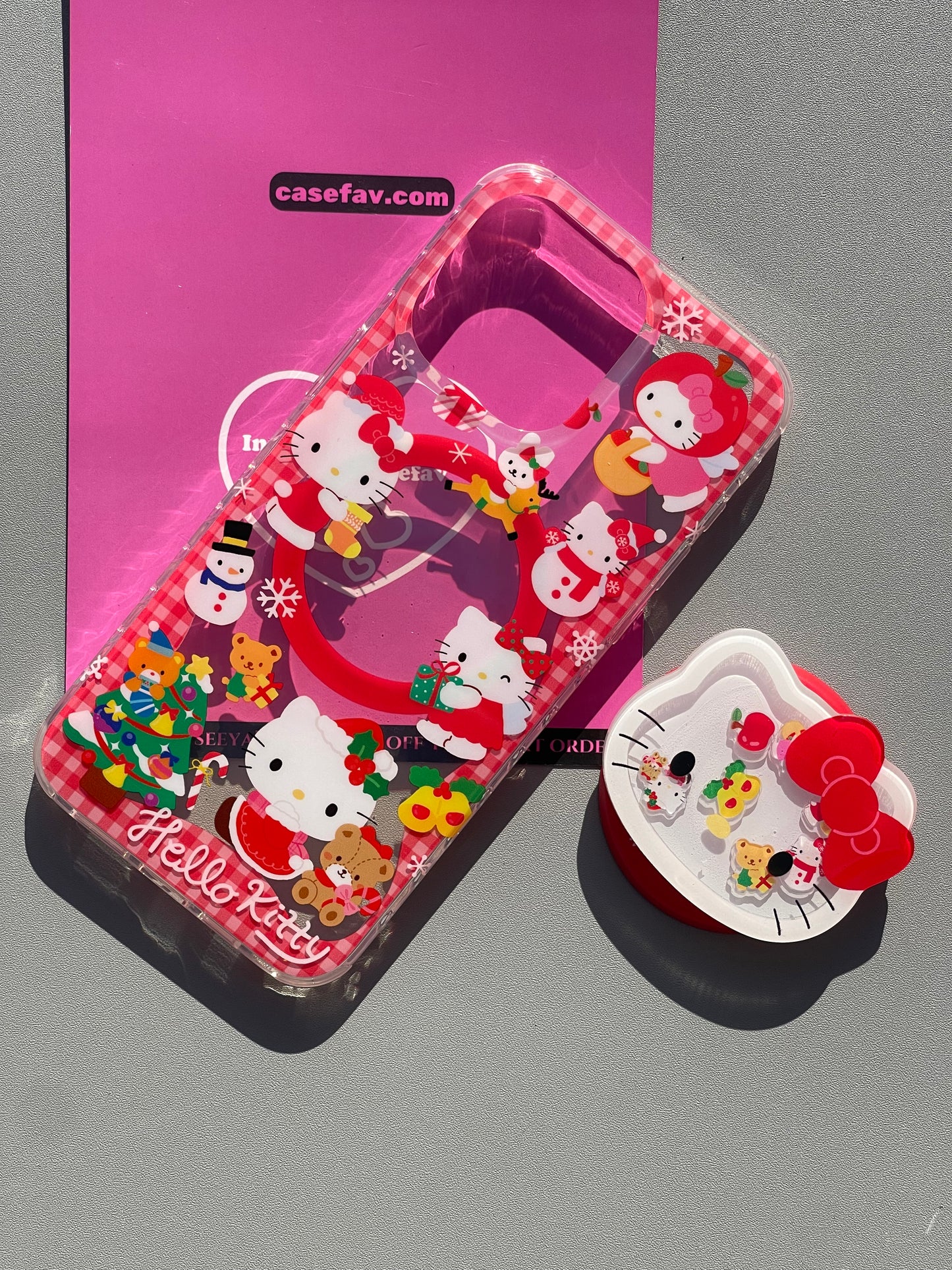 Hellokitty Christmas Cute Kawaii MagSafe Case + MagSafe Stand Holder / Phone Grip #0329