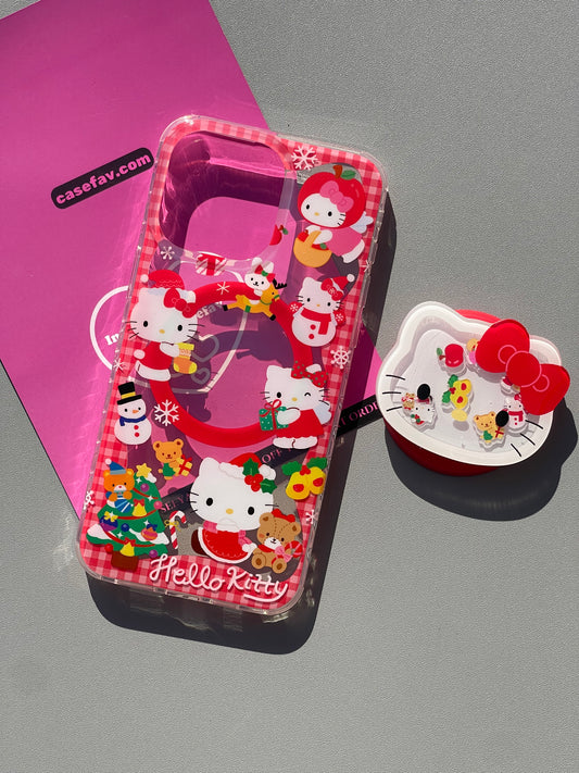 Hellokitty Christmas Cute Kawaii MagSafe Case + MagSafe Stand Holder / Phone Grip #0329