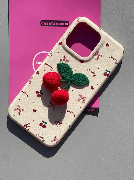 Woolly Cherry PU Texture Cute Kawaii Phone Case #0331