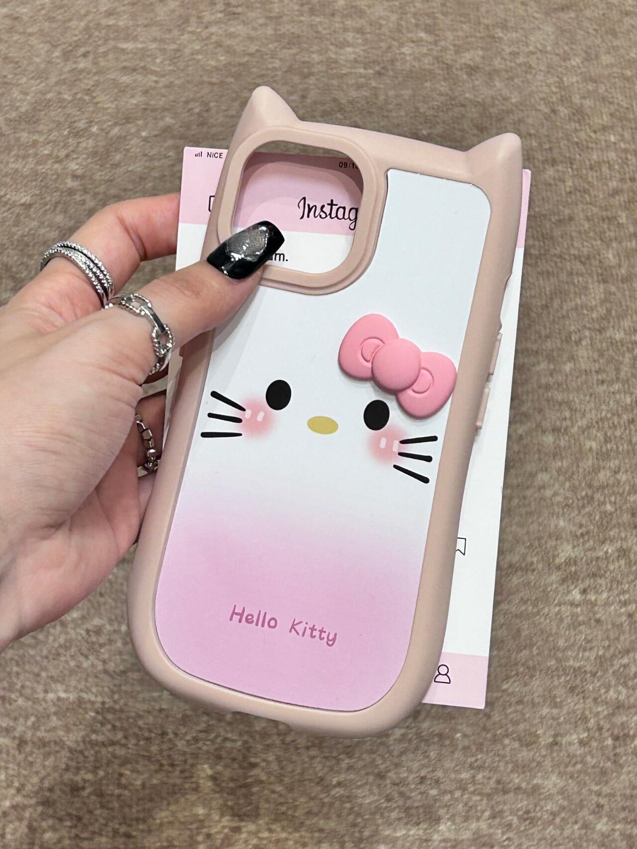 Hellokitty Pink Black Cat's Ear Shape Cute Kawaii Phone Case #0022