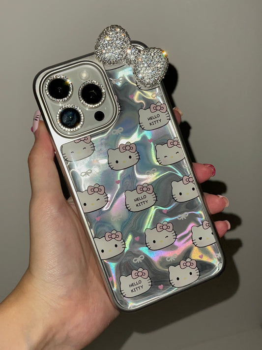 Hellokitty 3D Bowtie Silver Ripple Cute Kawaii Phone Case #0192