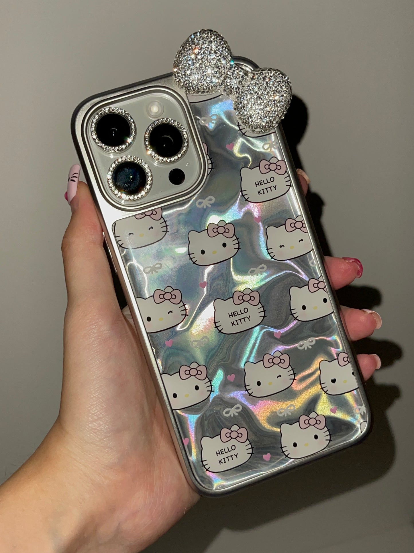 Hellokitty 3D Bowtie Silver Ripple Cute Kawaii Phone Case #0192