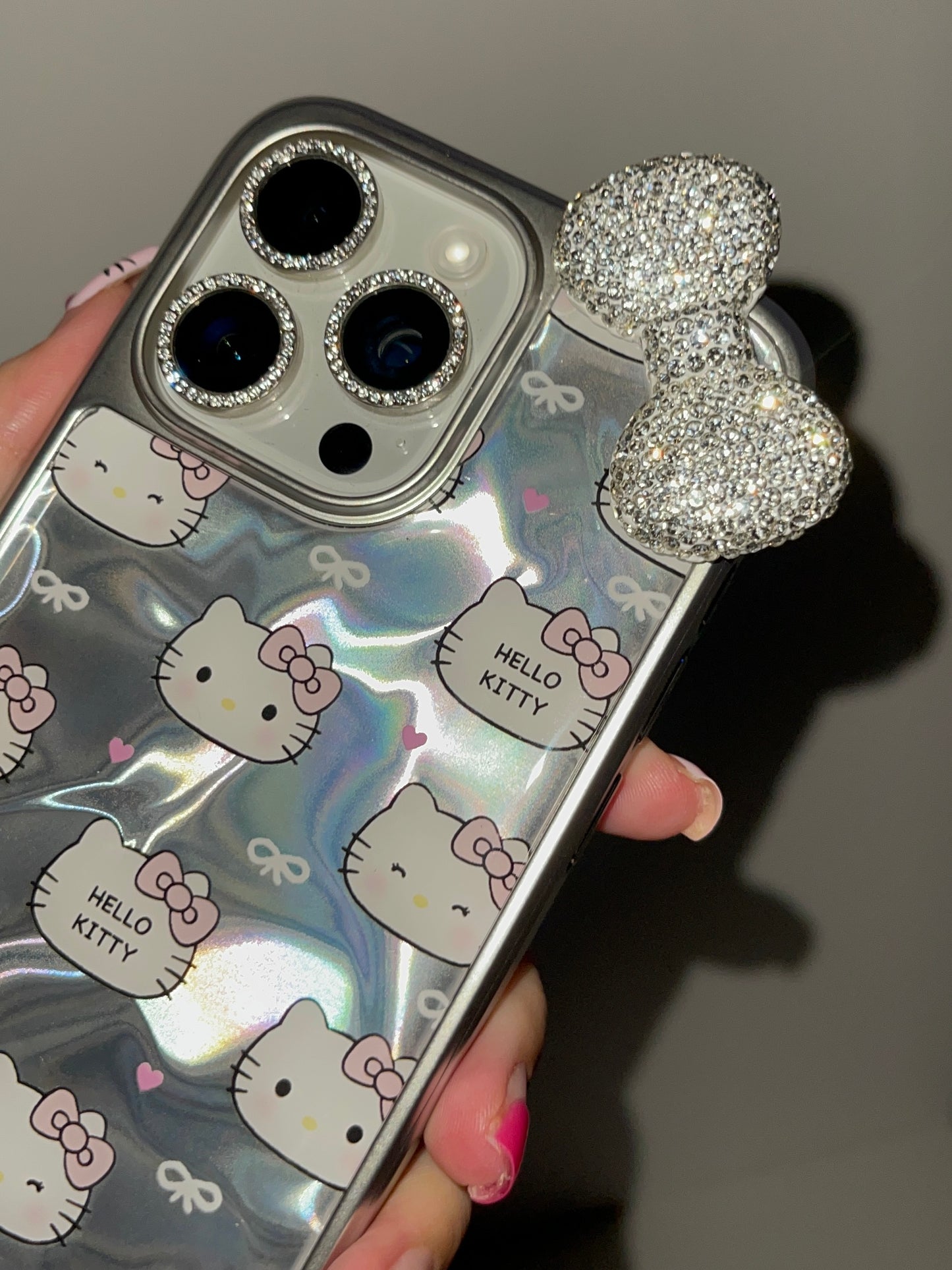 Hellokitty 3D Bowtie Silver Ripple Cute Kawaii Phone Case #0192