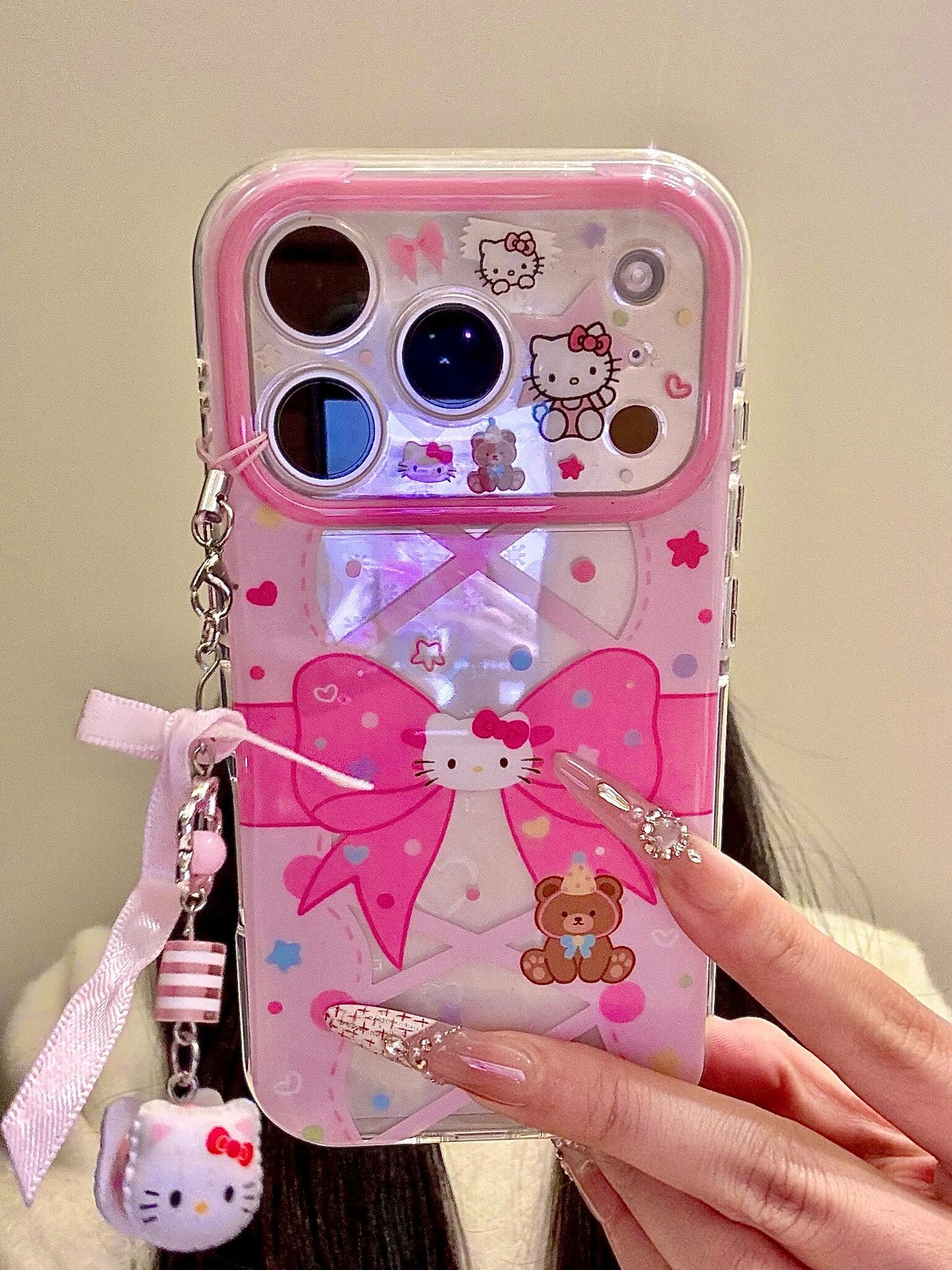 Hellokitty Pink Clear Bow Cute Kawaii Phone Case #0590