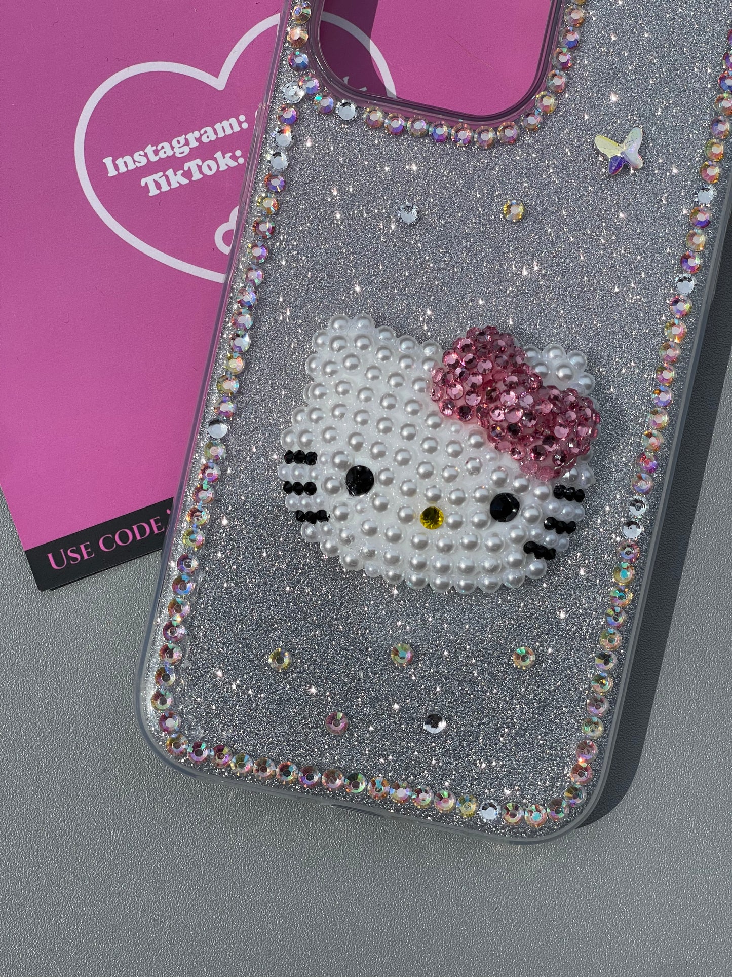 Hellokitty 3D Glitter Silver Glitter Cute Kawaii Phone Case #0222