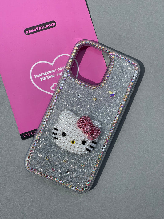 Hellokitty 3D Glitter Silver Glitter Cute Kawaii Phone Case #0222