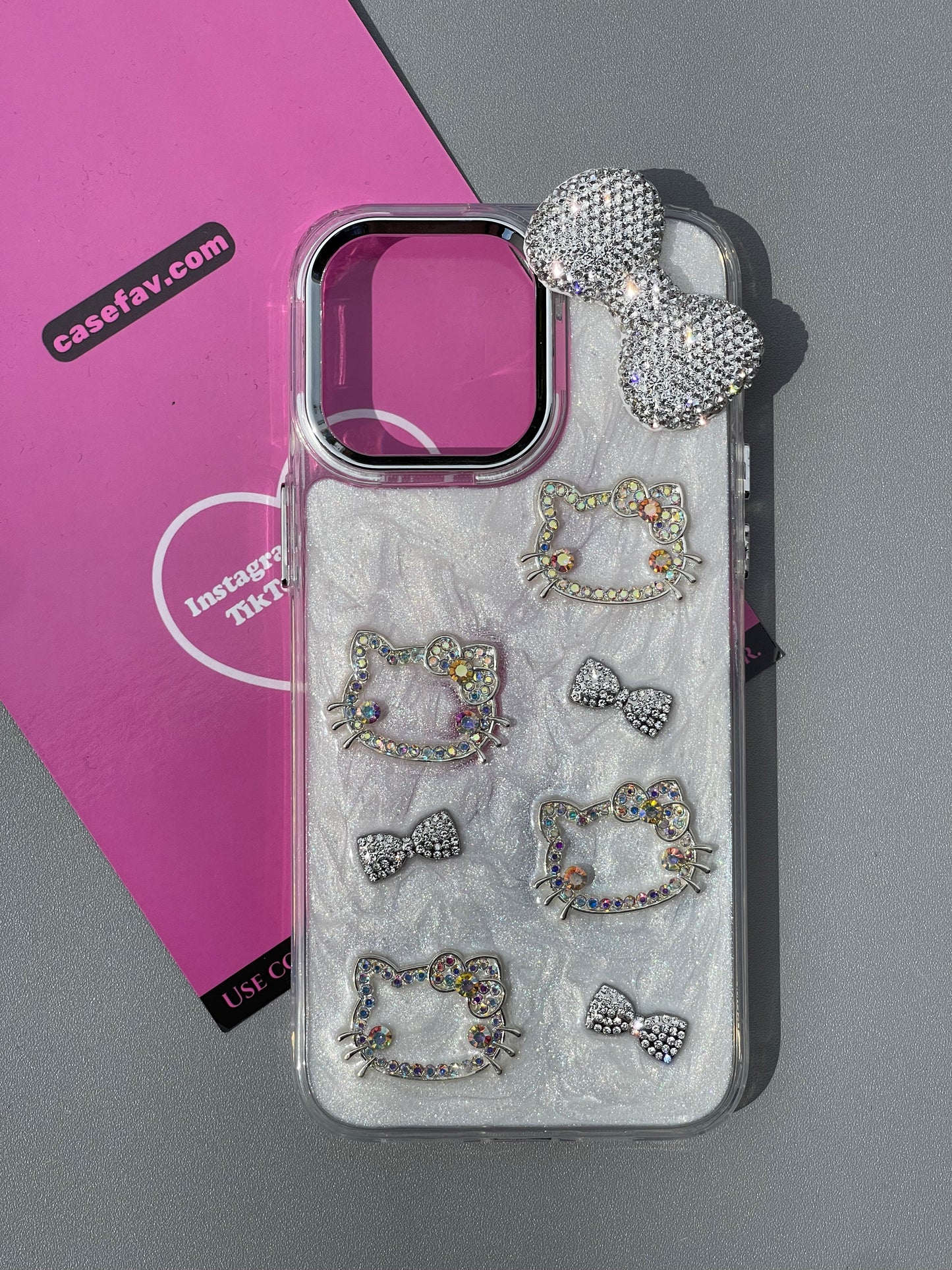 Hellokitty 3D Bowtie Silver Glitter Cute Kawaii Phone Case #0221