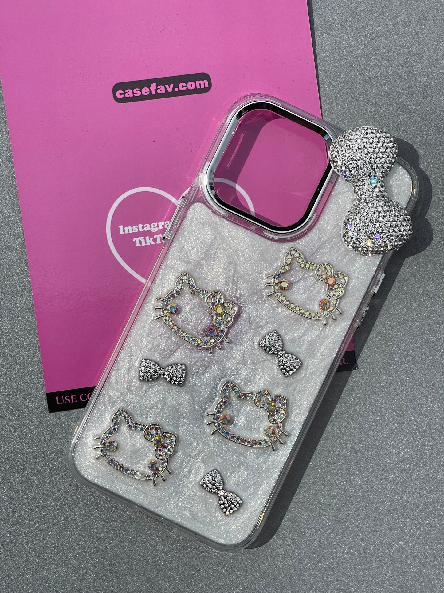 Hellokitty 3D Bowtie Silver Glitter Cute Kawaii Phone Case #0221