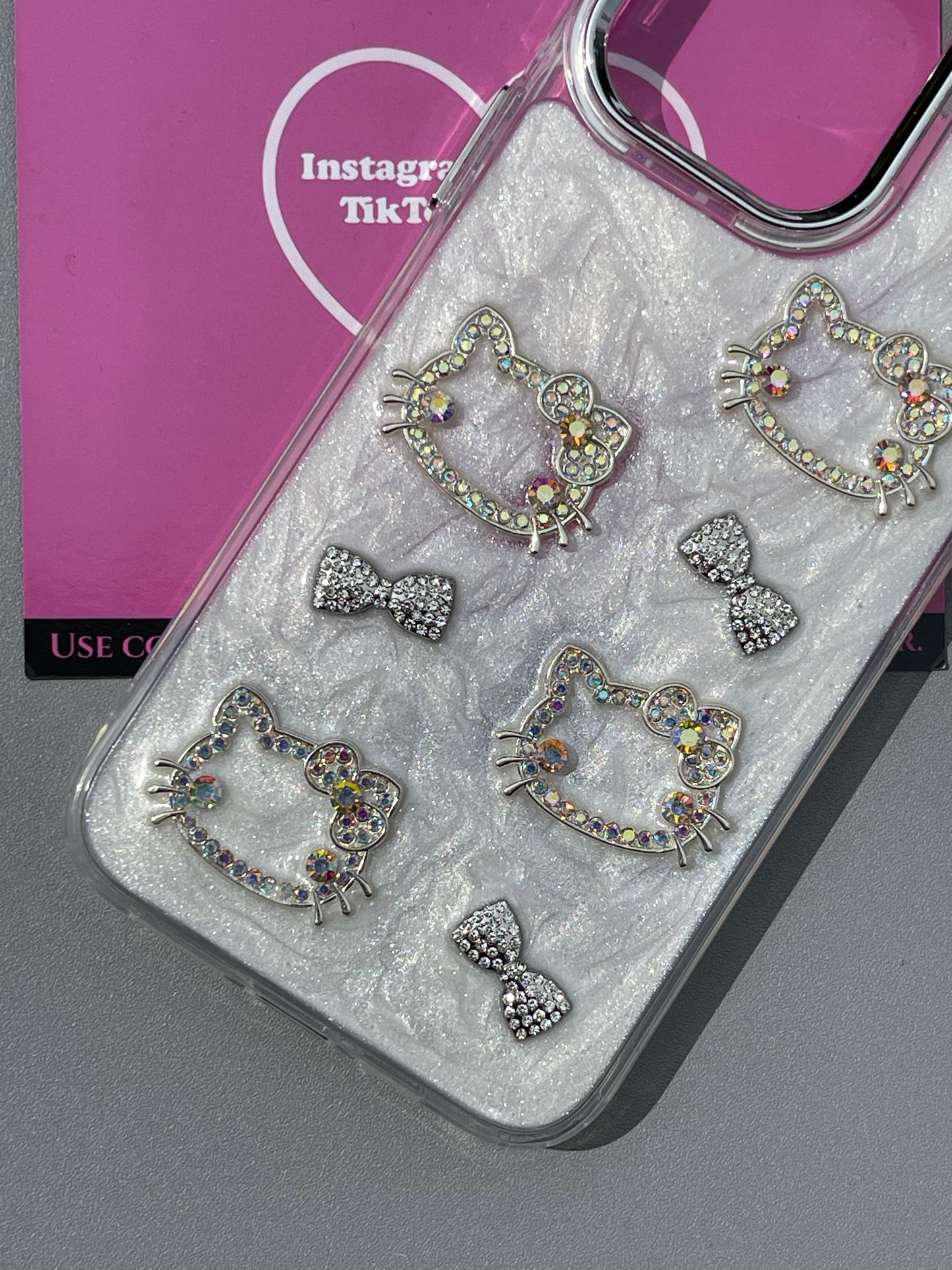 Hellokitty 3D Bowtie Silver Glitter Cute Kawaii Phone Case #0221