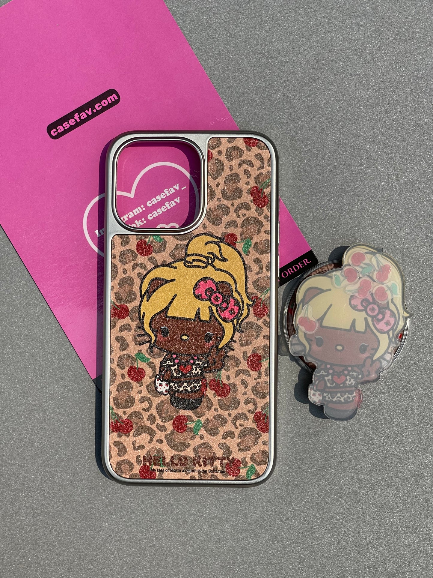 Hellokitty Leopard Print Hottie MagSafe Case + Hellokitty Shape MagSafe Stand Holder / Phone Grip #0228