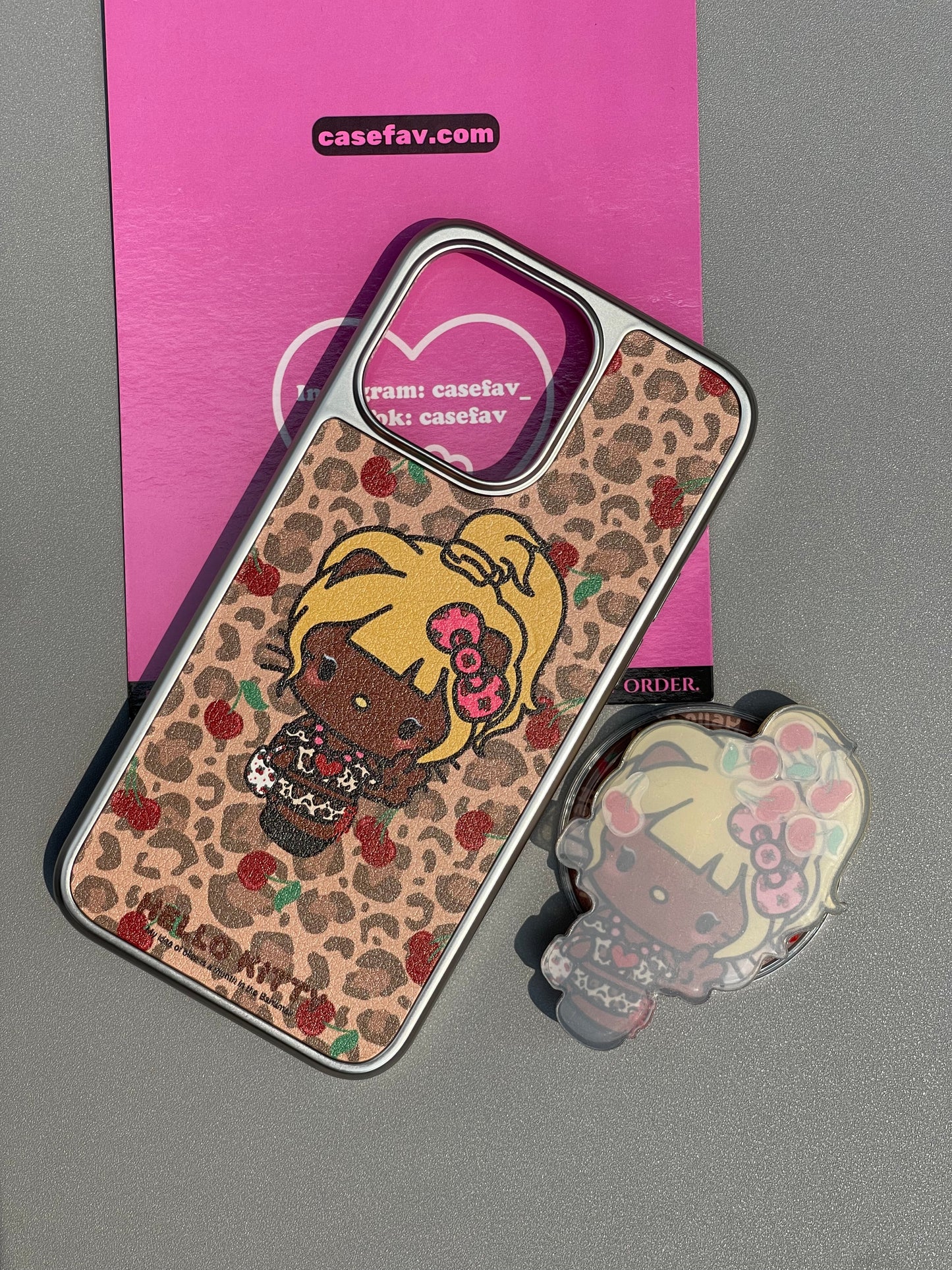 Hellokitty Leopard Print Hottie MagSafe Case + Hellokitty Shape MagSafe Stand Holder / Phone Grip #0228