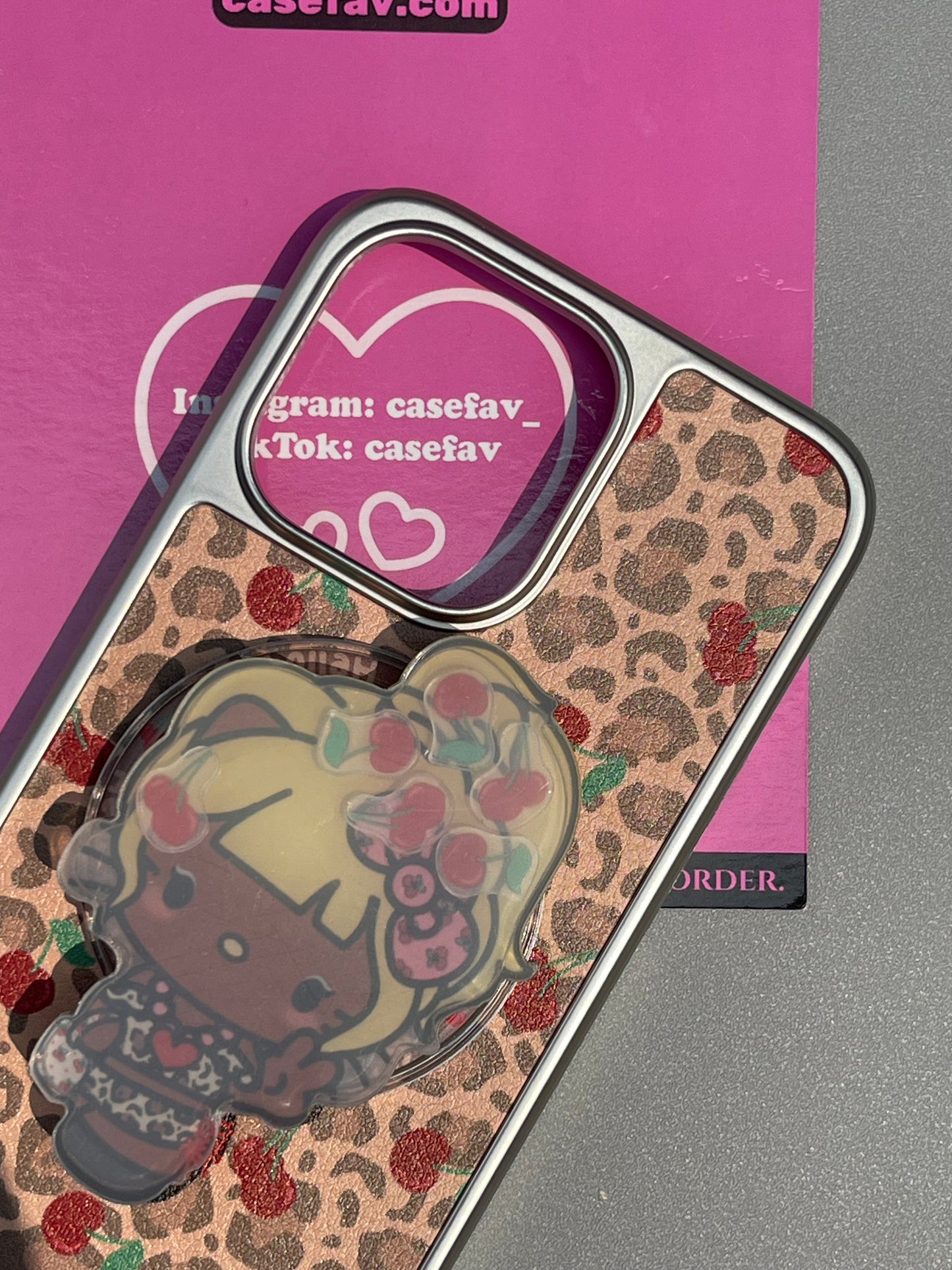 Hellokitty Leopard Print Hottie MagSafe Case + Hellokitty Shape MagSafe Stand Holder / Phone Grip #0228