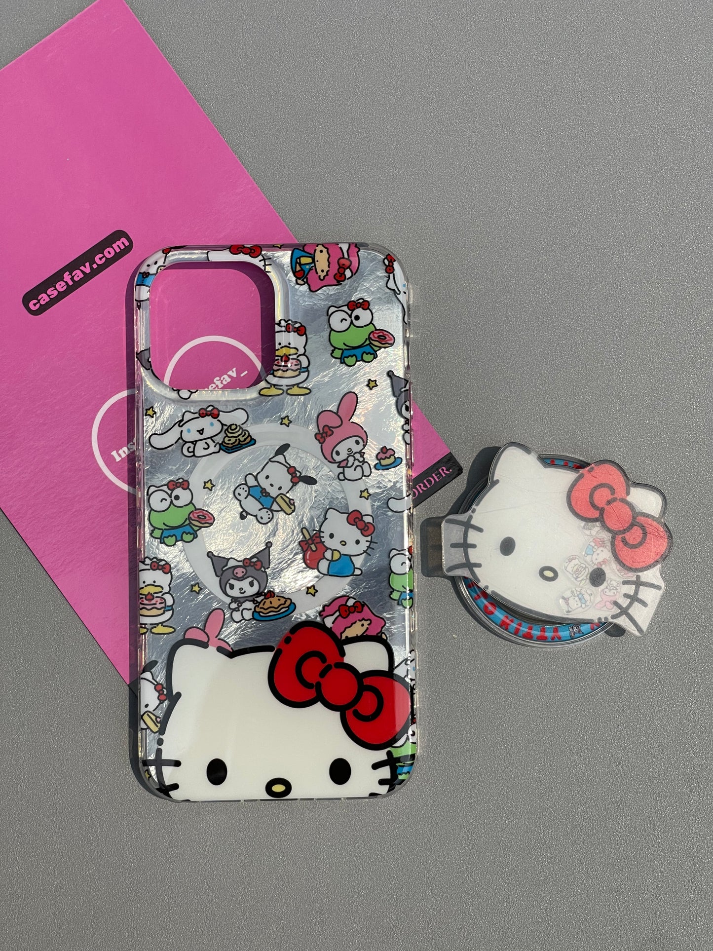 Hellokitty Glittering Shell Cute Kawaii Phone Case + Hellokitty Shaped Stand Holder / Phone Grip #0226