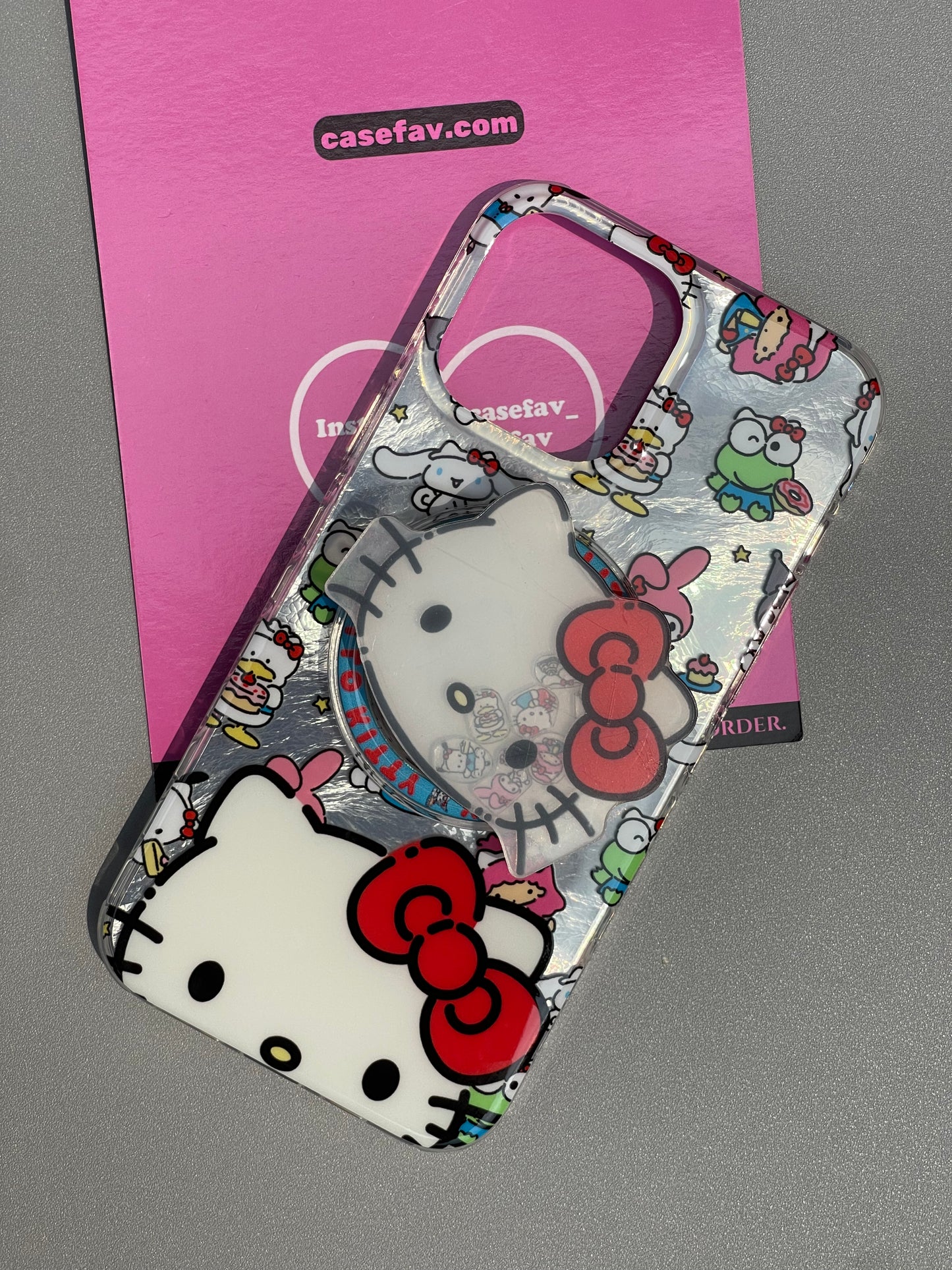 Hellokitty Glittering Shell Cute Kawaii Phone Case + Hellokitty Shaped Stand Holder / Phone Grip #0226