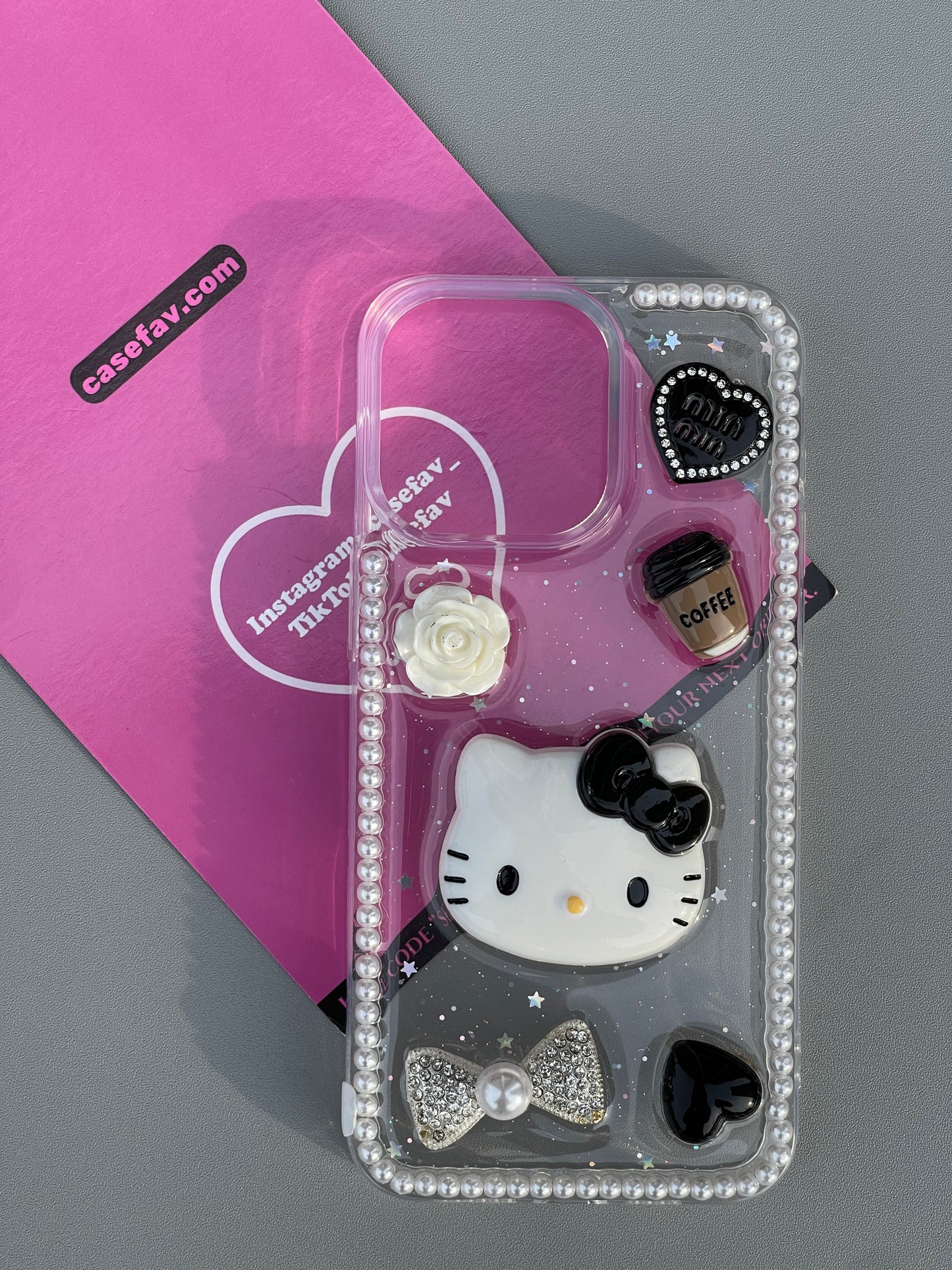 Hellokitty 3D Clear Handmade Pearl Borders Cute Kawaii Phone Case #0285