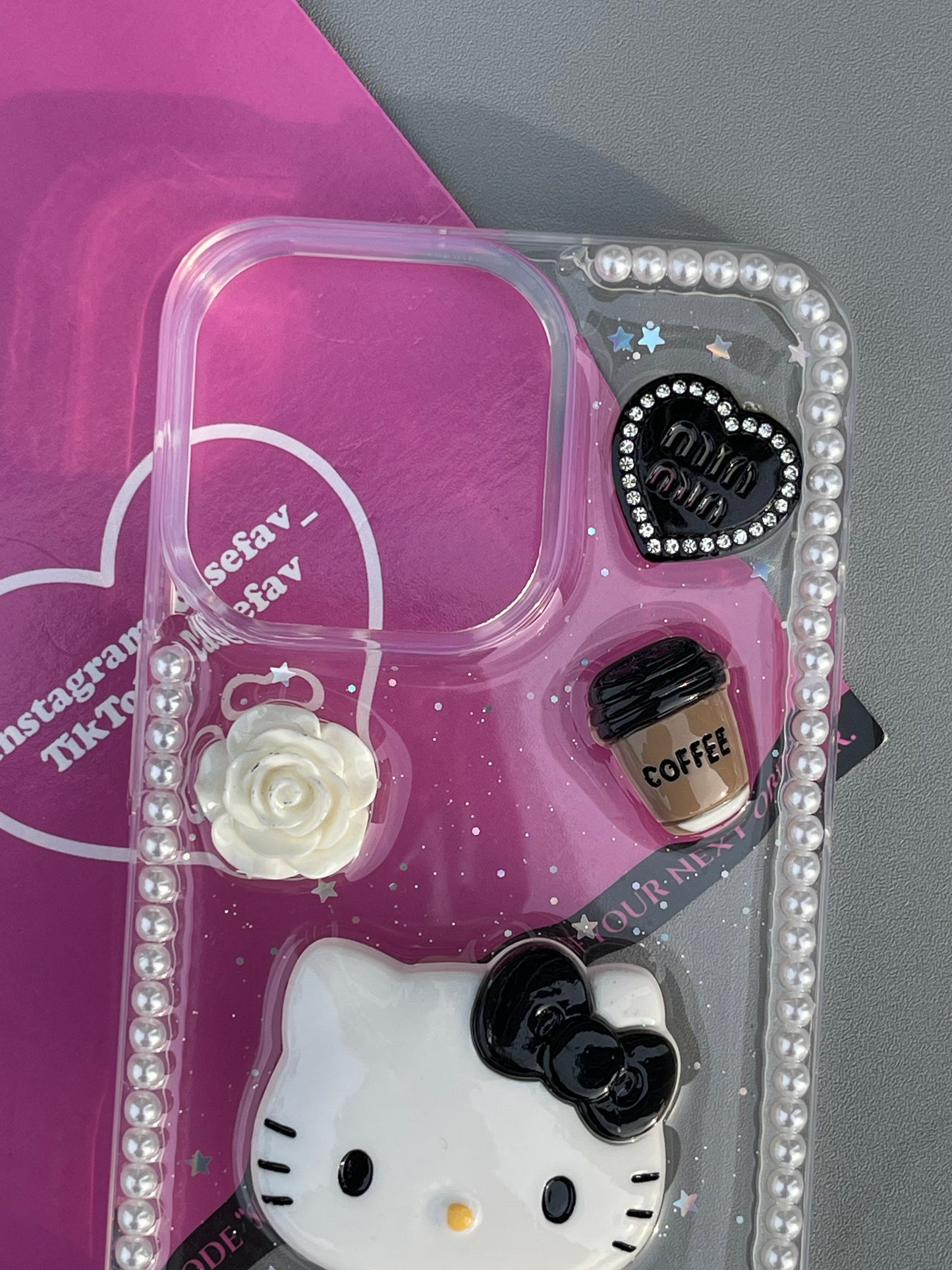 Hellokitty 3D Clear Handmade Pearl Borders Cute Kawaii Phone Case #0285