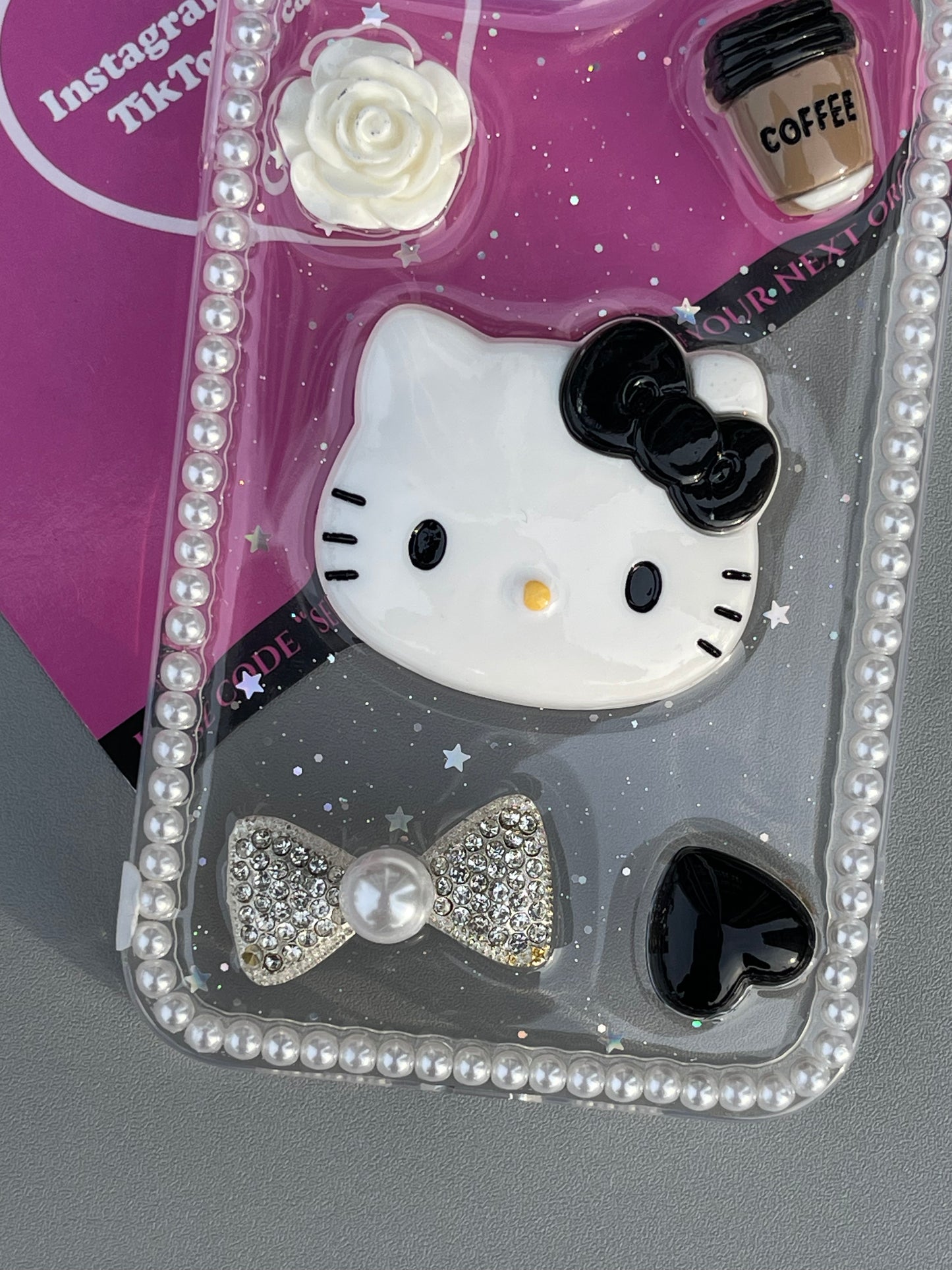 Hellokitty 3D Clear Handmade Pearl Borders Cute Kawaii Phone Case #0285