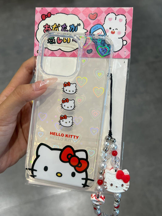 Hellokitty Clear Cute Kawaii Holographic Subtle Heart Case With Built Phone Case #0025