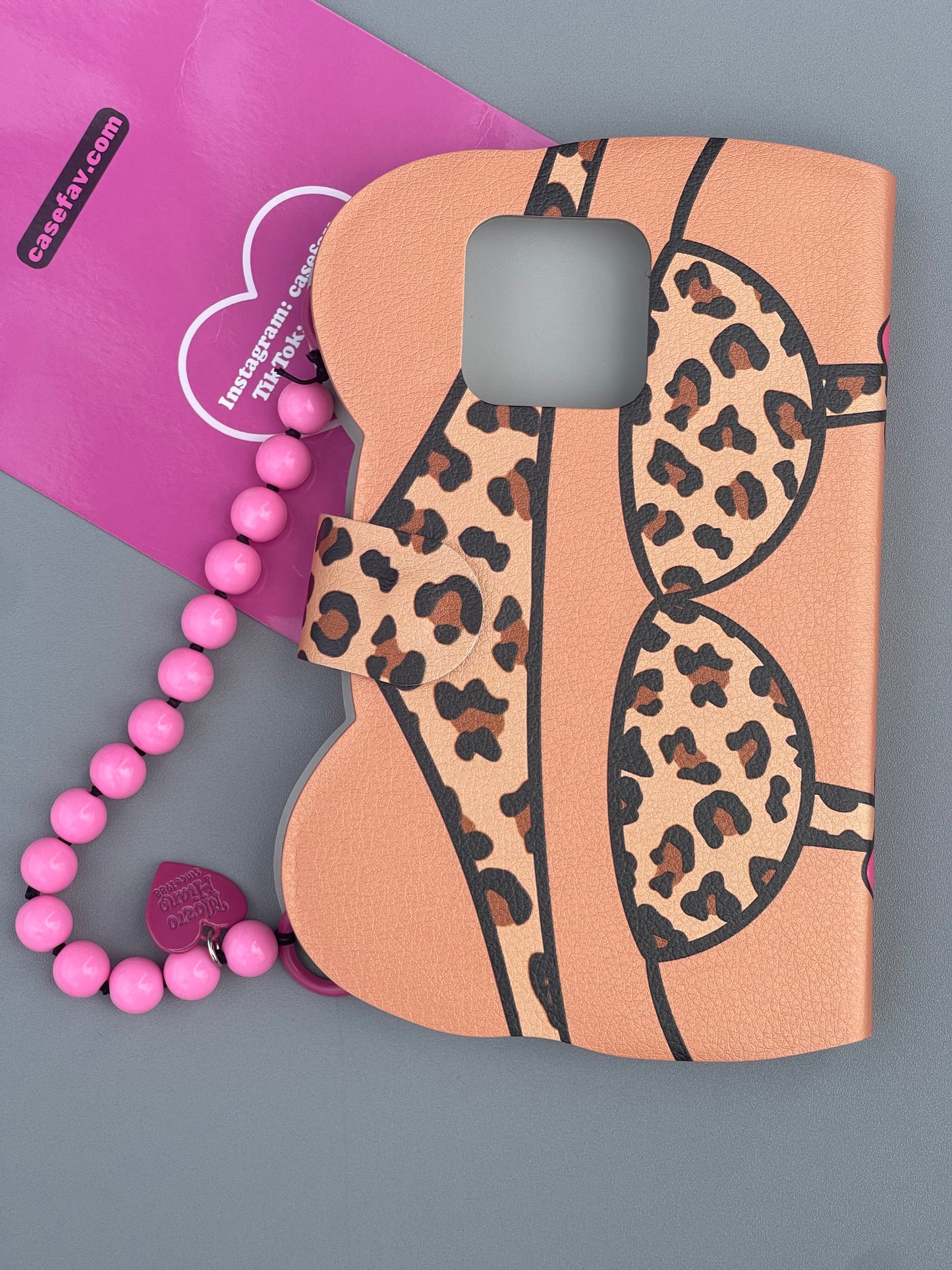 Tan Hellokitty Shape Leopard Bikini Flip Phone Case Cute Kawaii Phone Case With Chain#0242