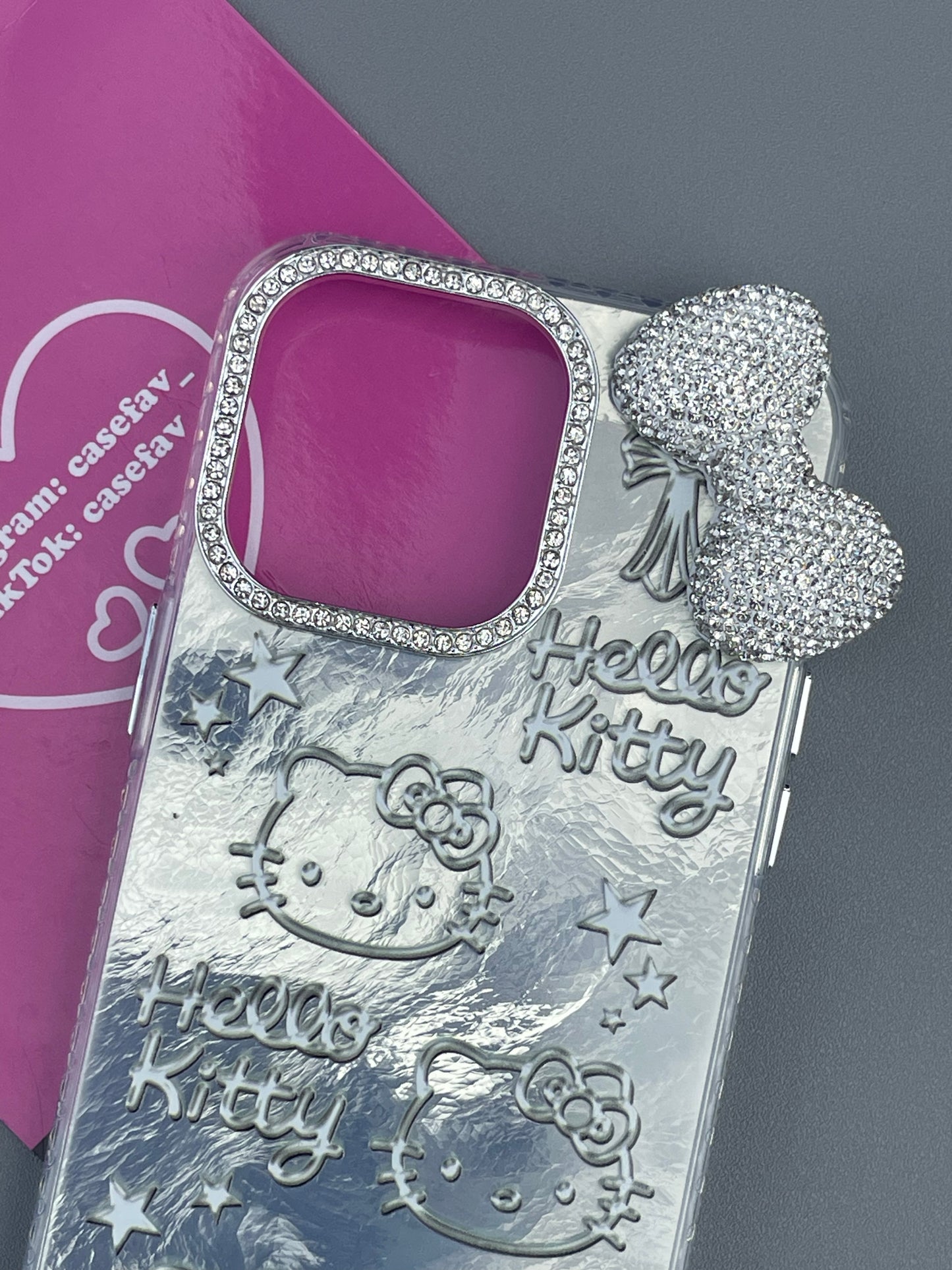 Hellokitty Silver Shell Texture 3D Rhinestone Bow Cute Kawaii Phone Case #0290